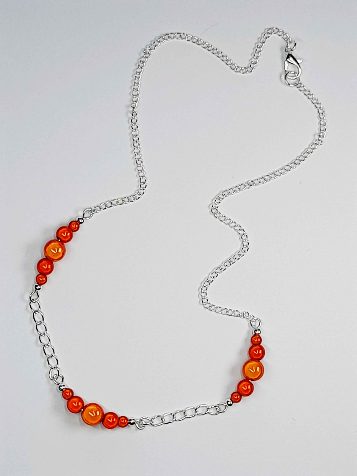 Orange Miracle Bead Link Necklace, Handmade, Lightweight 18‑Inch Design
