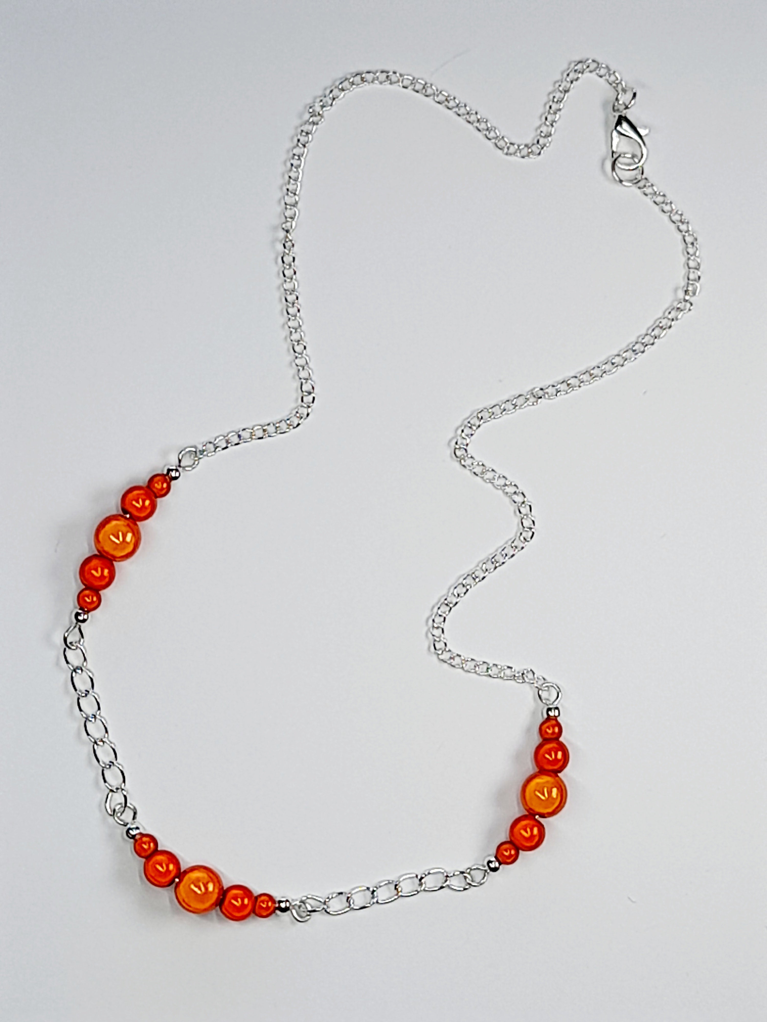 Orange Miracle Bead Link Necklace, Handmade, Lightweight 18‑Inch Design
