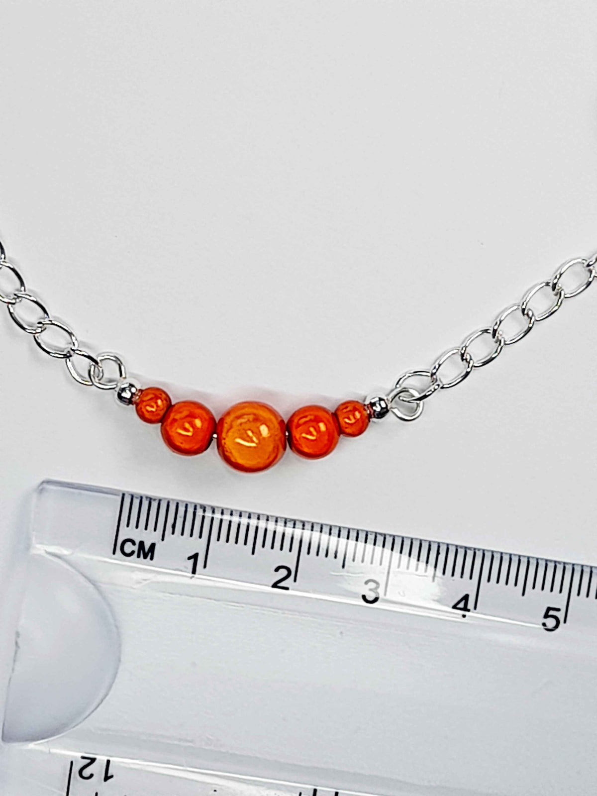 Orange Miracle Bead Link Necklace, Handmade, Lightweight 18‑Inch Design