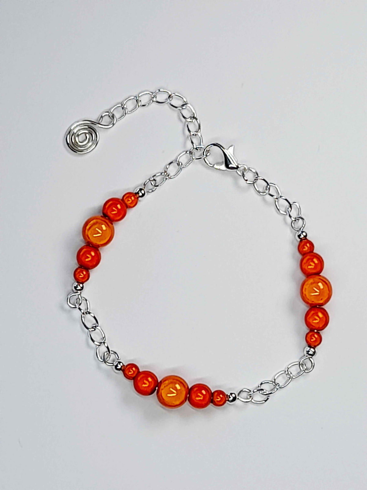 Orange Miracle Bead Link Bracelet, Handmade & Adjustable