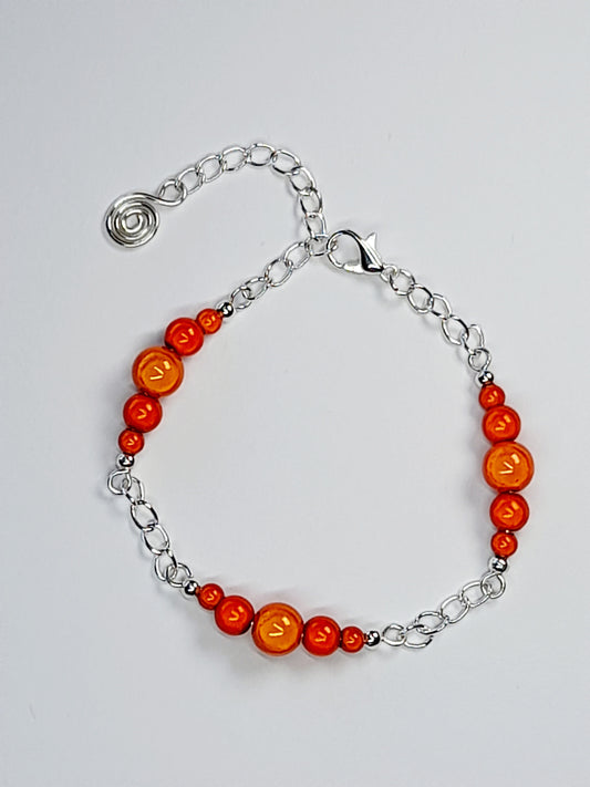 Orange Miracle Bead Link Bracelet, Handmade & Adjustable