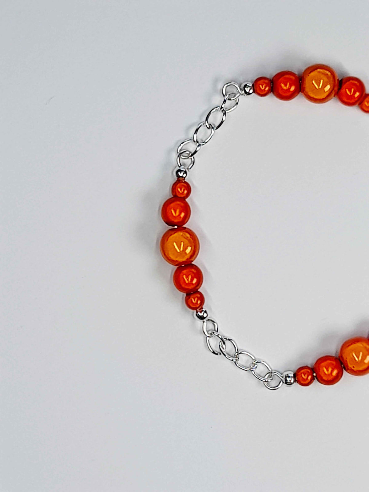 Orange Miracle Bead Link Bracelet, Handmade & Adjustable
