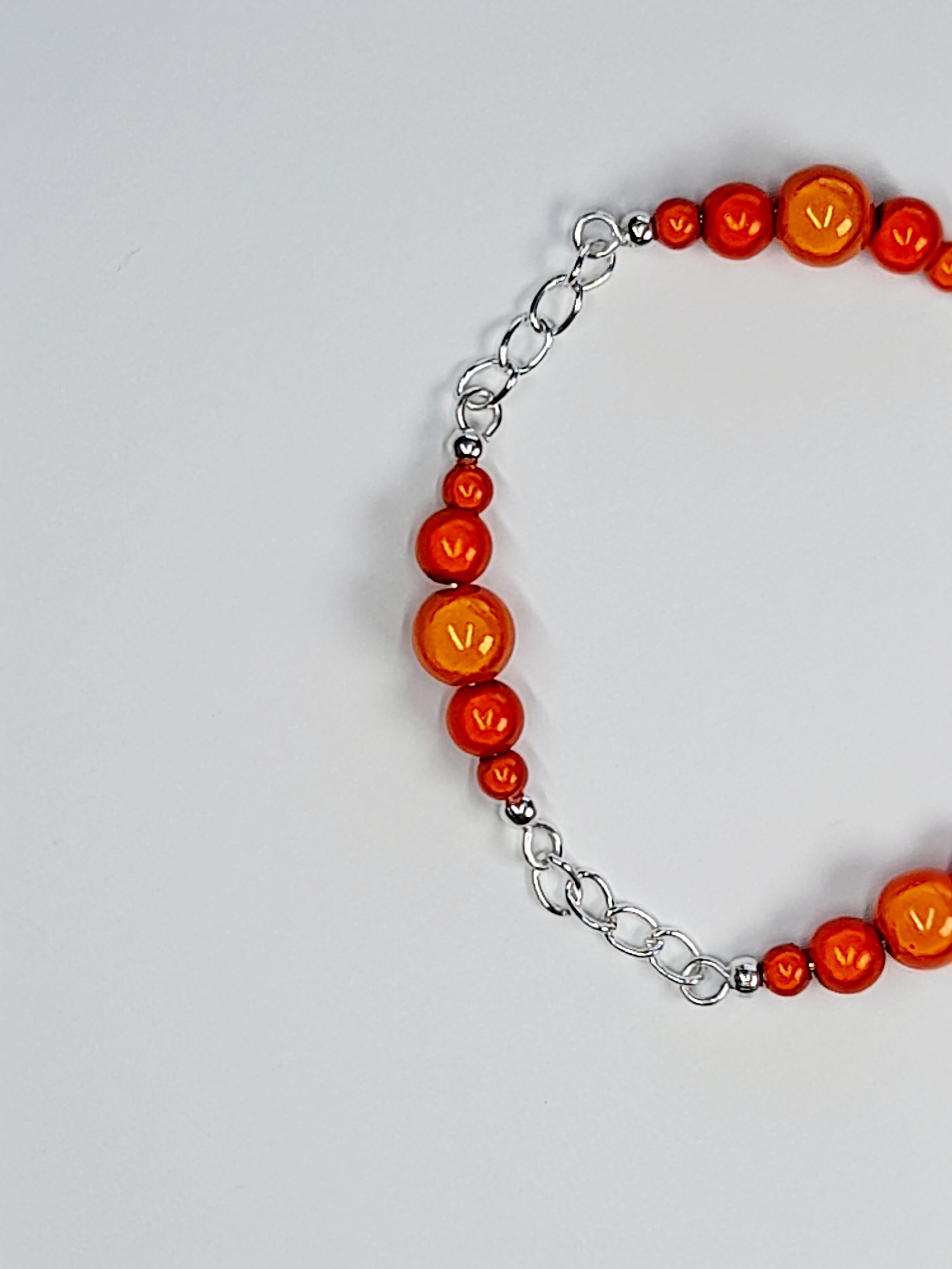 Orange Miracle Bead Link Bracelet, Handmade & Adjustable