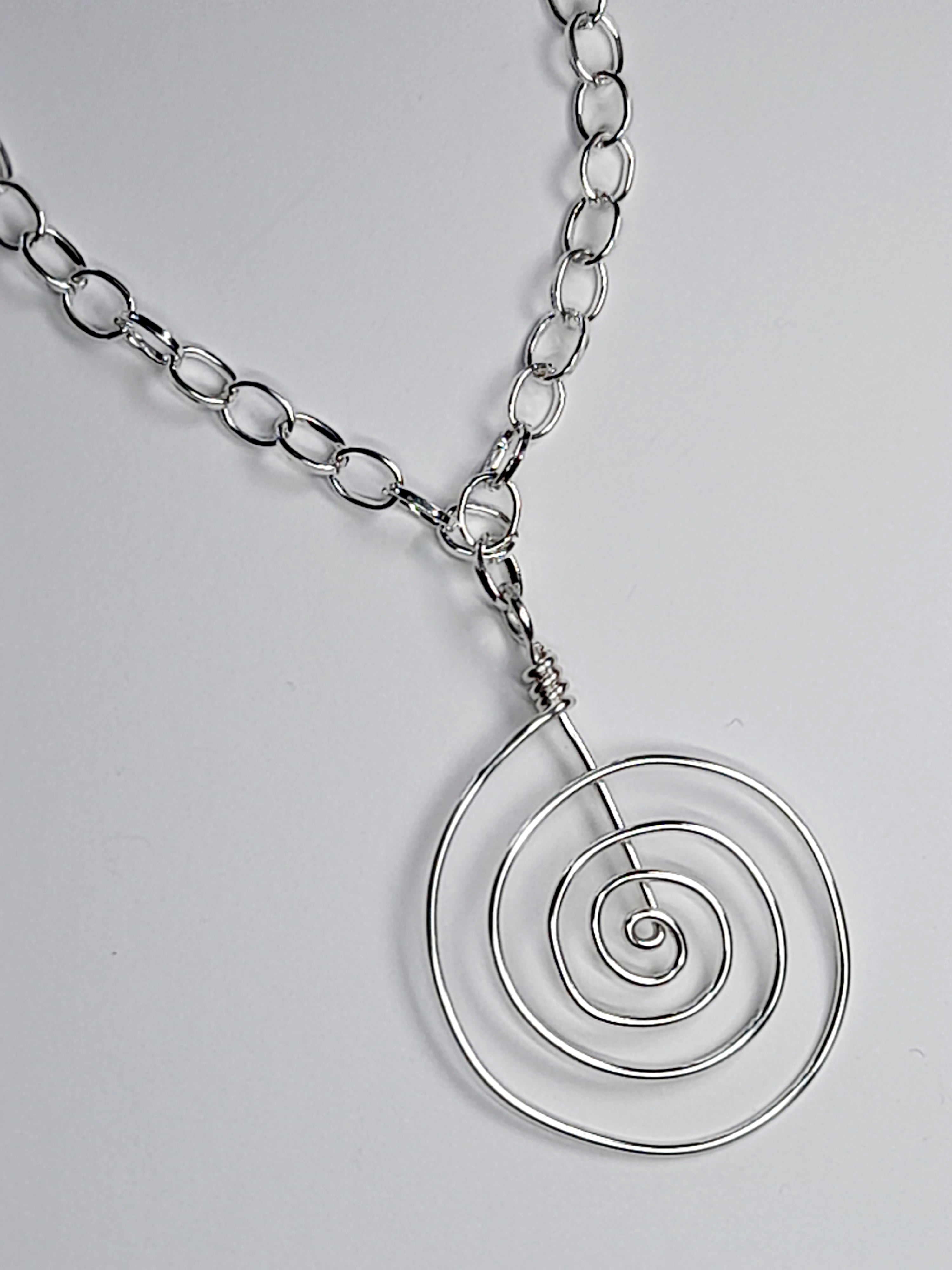 Handmade Silver Swirly Spiral Pendant Necklace, Lightweight Statement Design