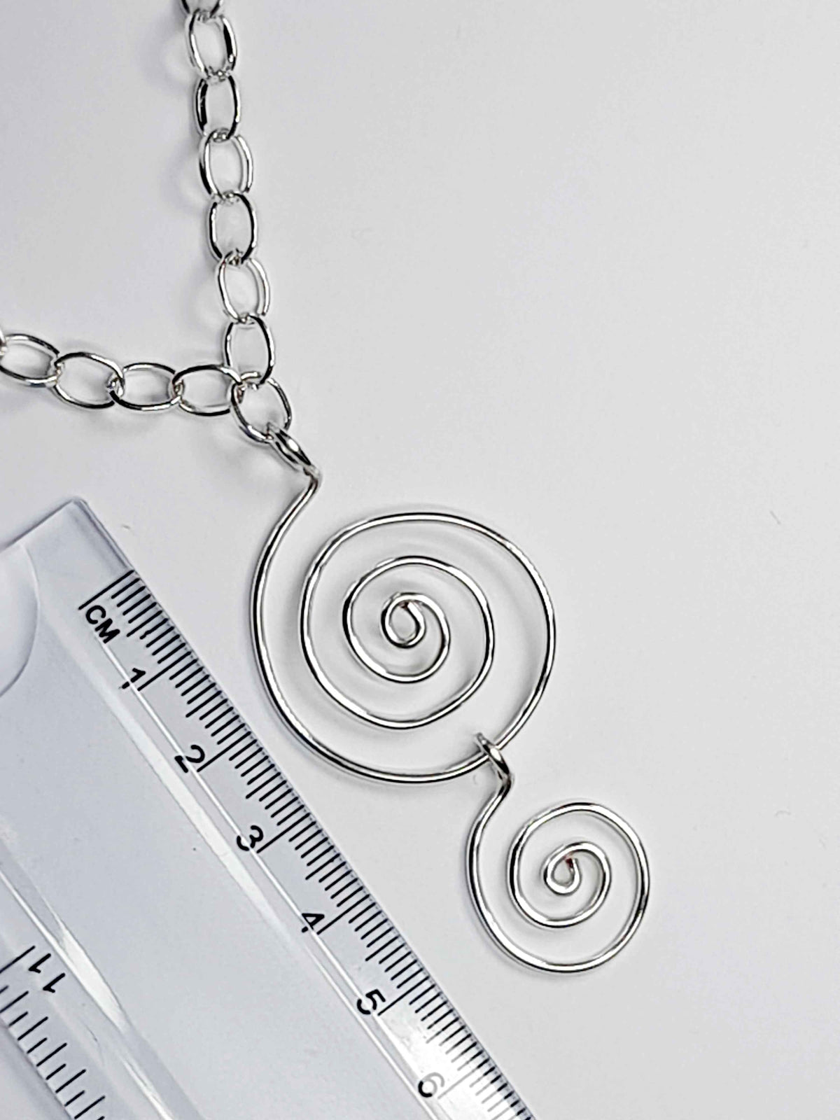 Handmade Silver Spiral Pendant Necklace, Lightweight Silver‑Plated Chain