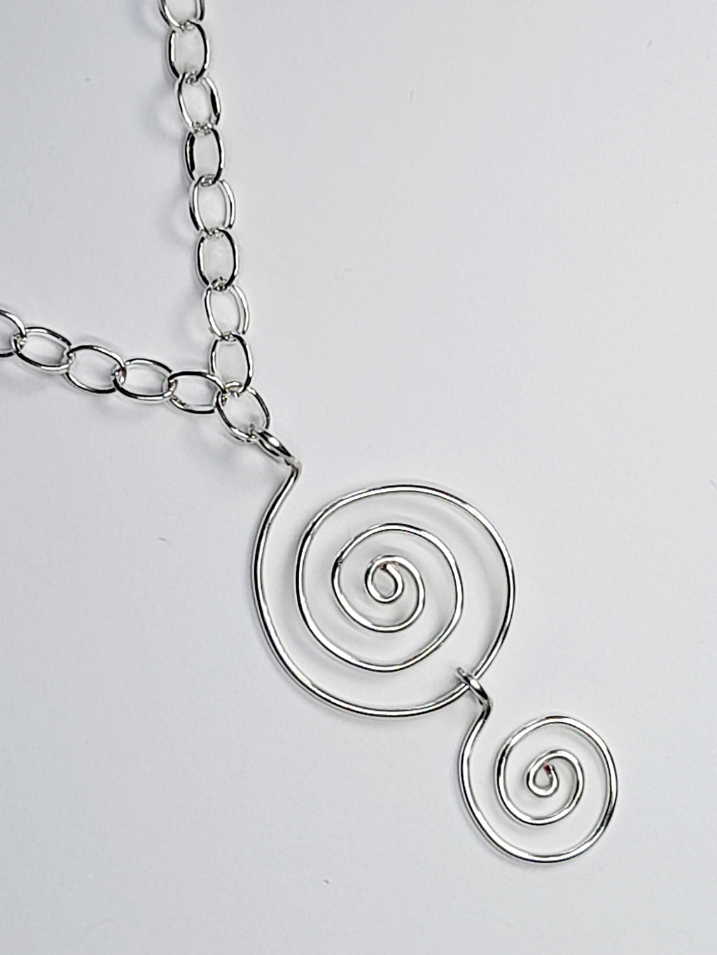 Handmade Silver Spiral Pendant Necklace, Lightweight Silver‑Plated Chain