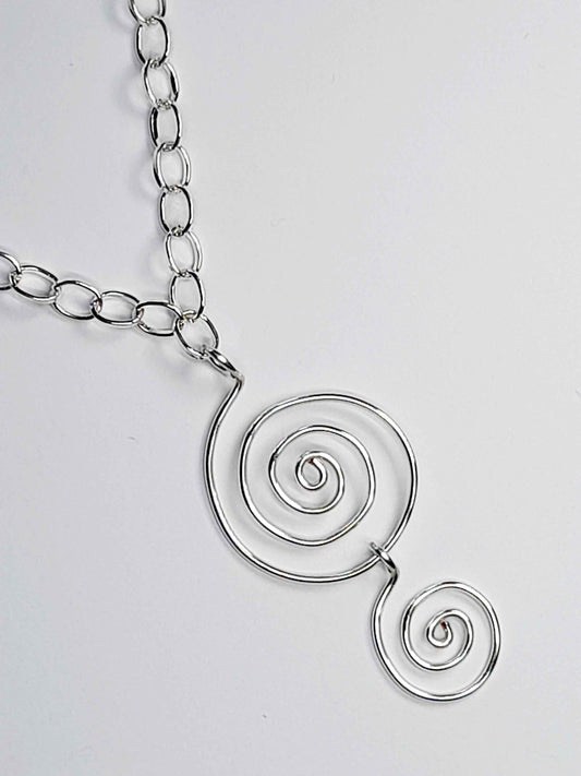 Handmade Silver Spiral Pendant Necklace, Lightweight Silver‑Plated Chain