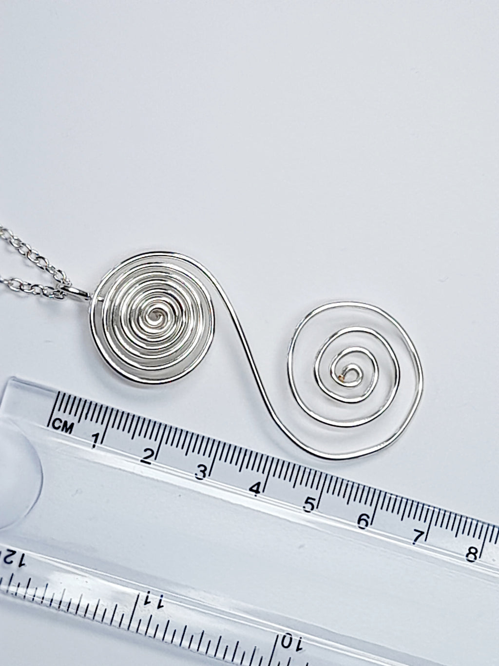 Handmade Silver Swirly Spiral Pendant Necklace, Lightweight Silver‑Plated Chain
