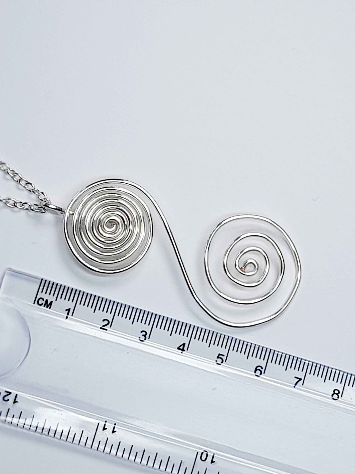 Handmade Silver Swirly Spiral Pendant Necklace, Lightweight Silver‑Plated Chain