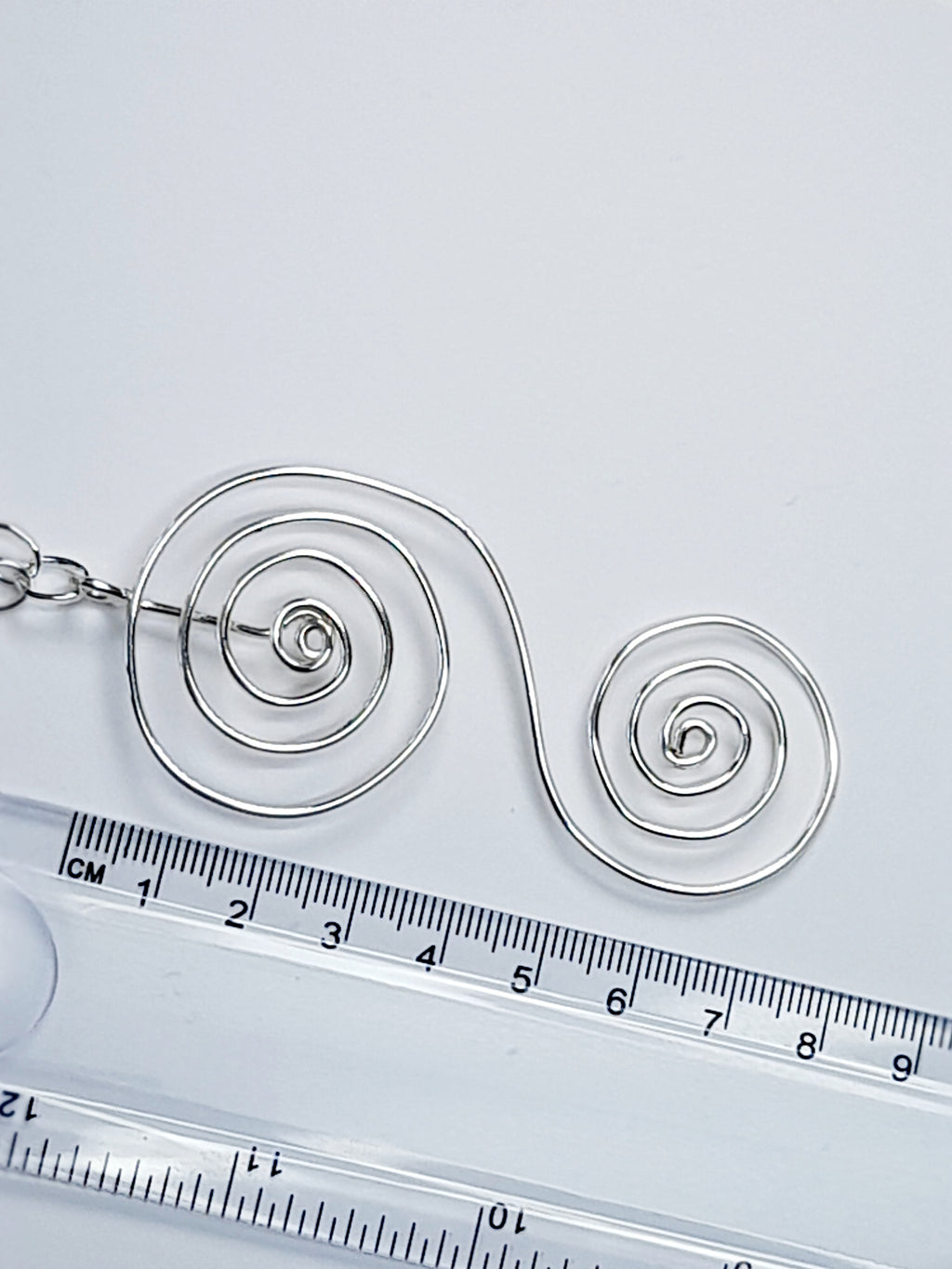 Handmade Silver Swirly Spiral Long Pendant Necklace, Lightweight Statement Design