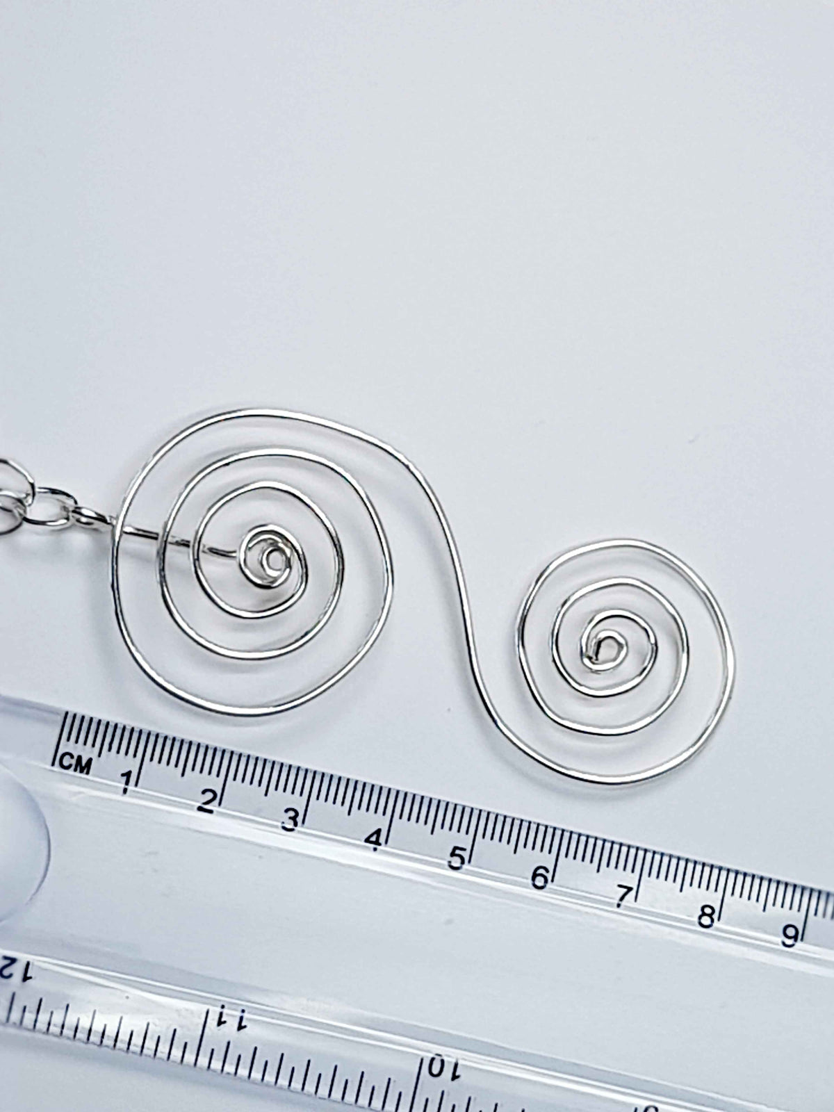 Handmade Silver Swirly Spiral Long Pendant Necklace, Lightweight Statement Design