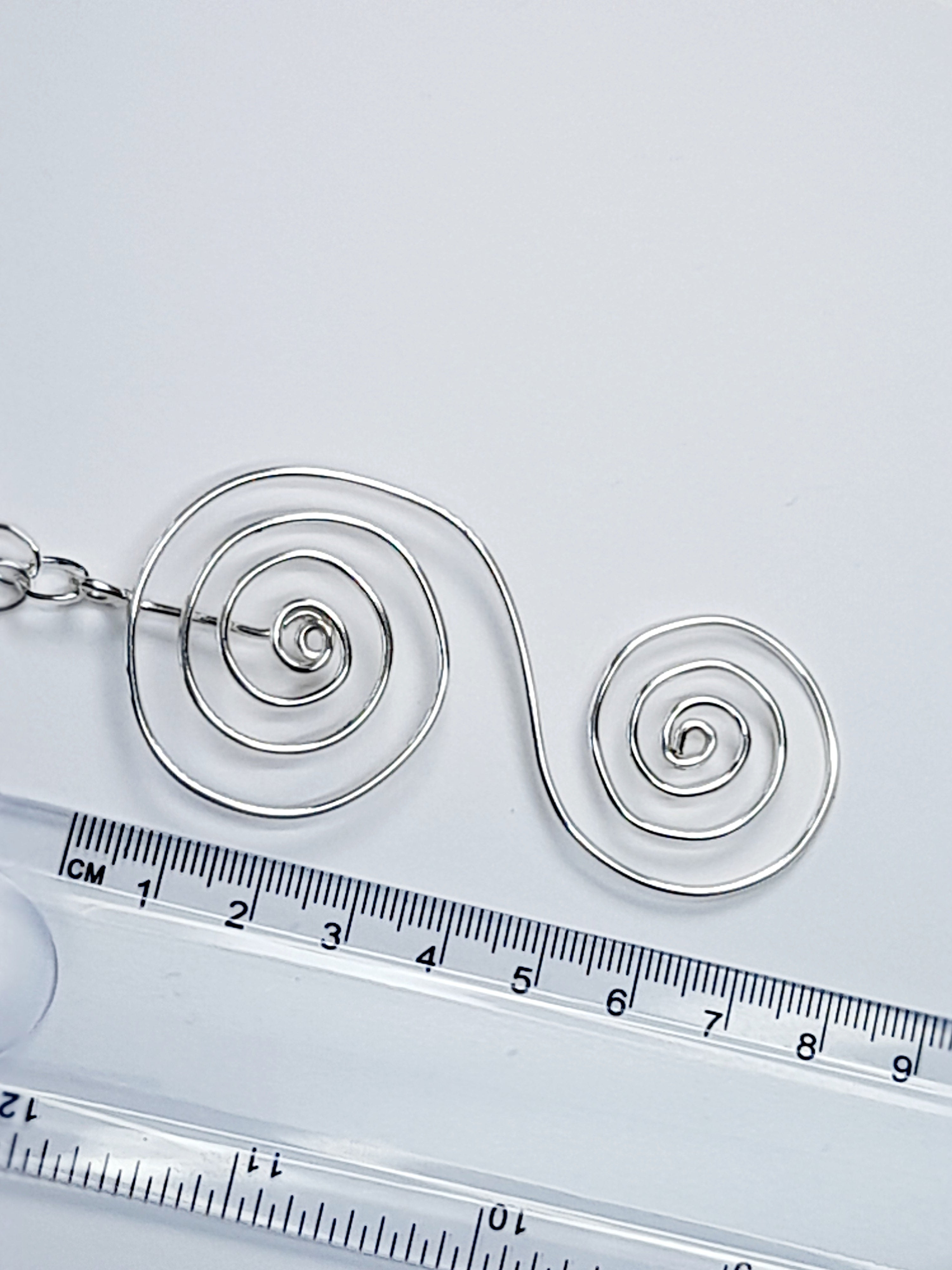 Handmade Silver Swirly Spiral Long Pendant Necklace, Lightweight Statement Design