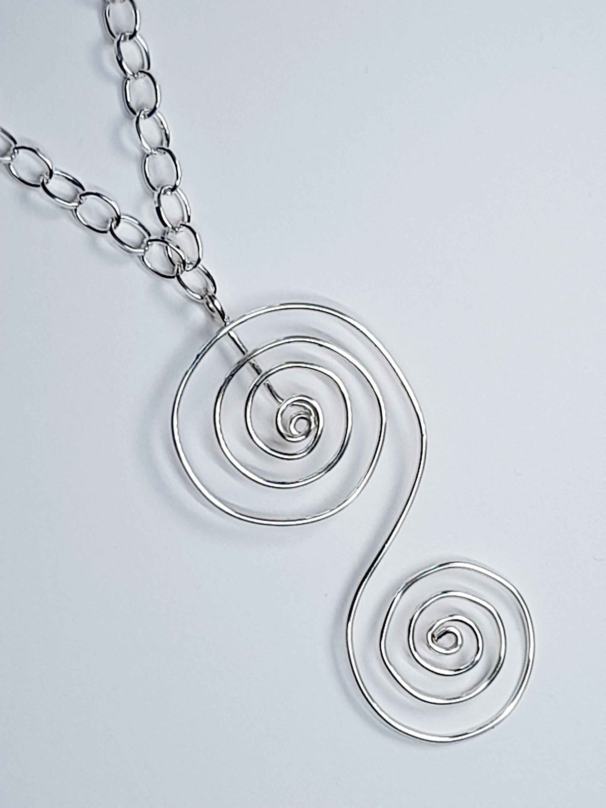 Handmade Silver Swirly Spiral Long Pendant Necklace, Lightweight Statement Design