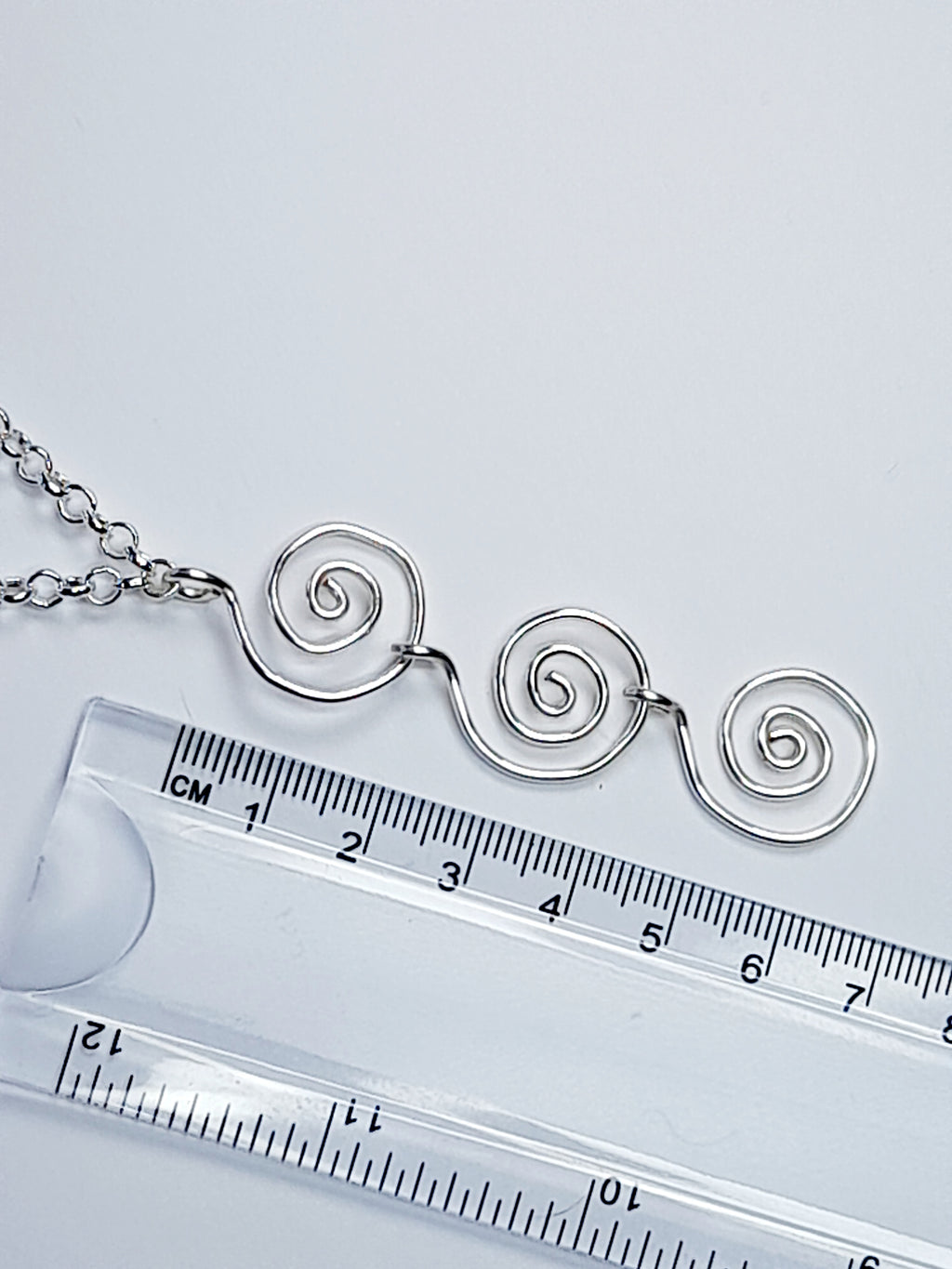 Handmade Silver Swirly Spiral Long Pendant Necklace, Lightweight Geometric Design