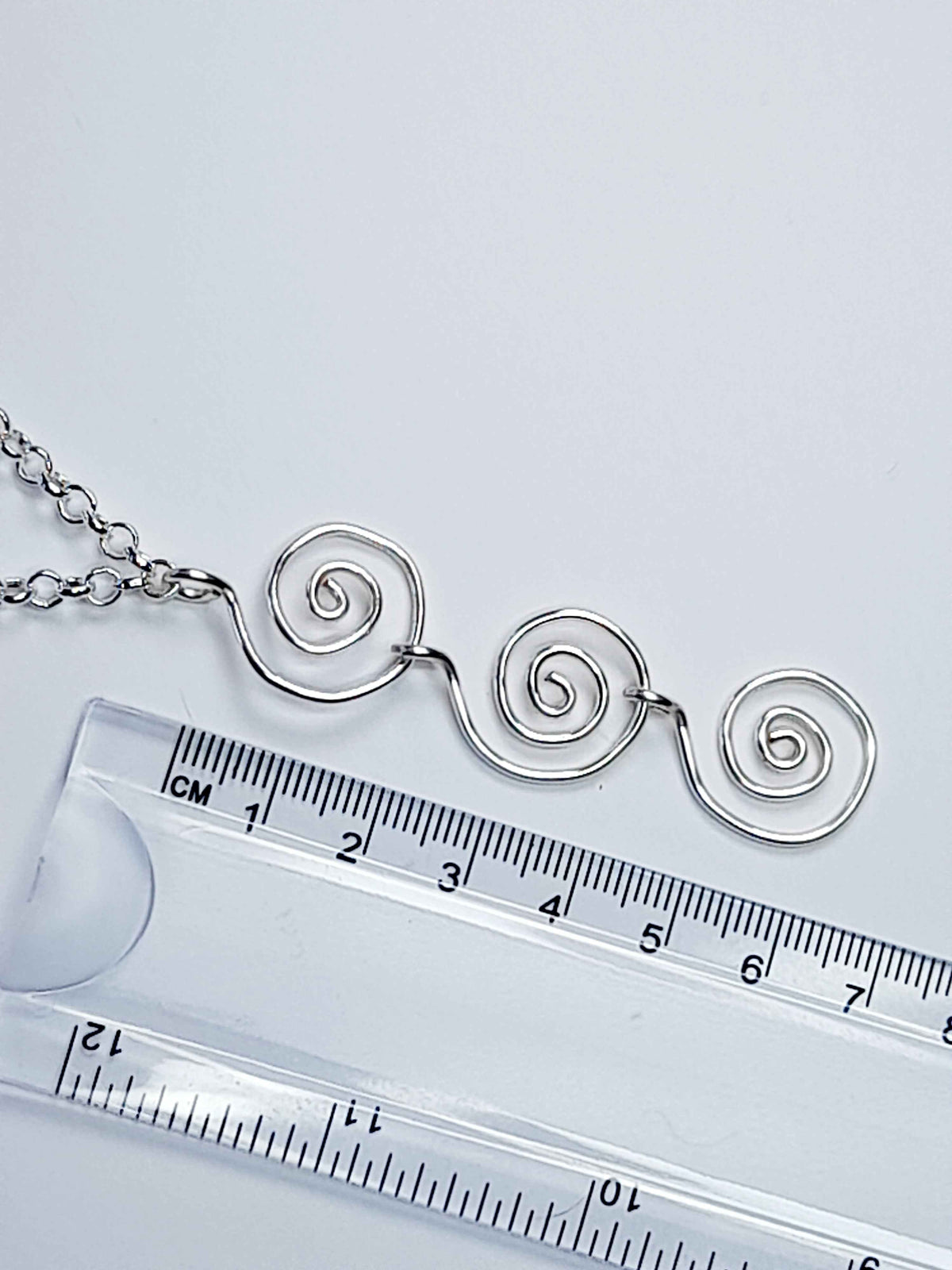 Handmade Silver Swirly Spiral Long Pendant Necklace, Lightweight Geometric Design