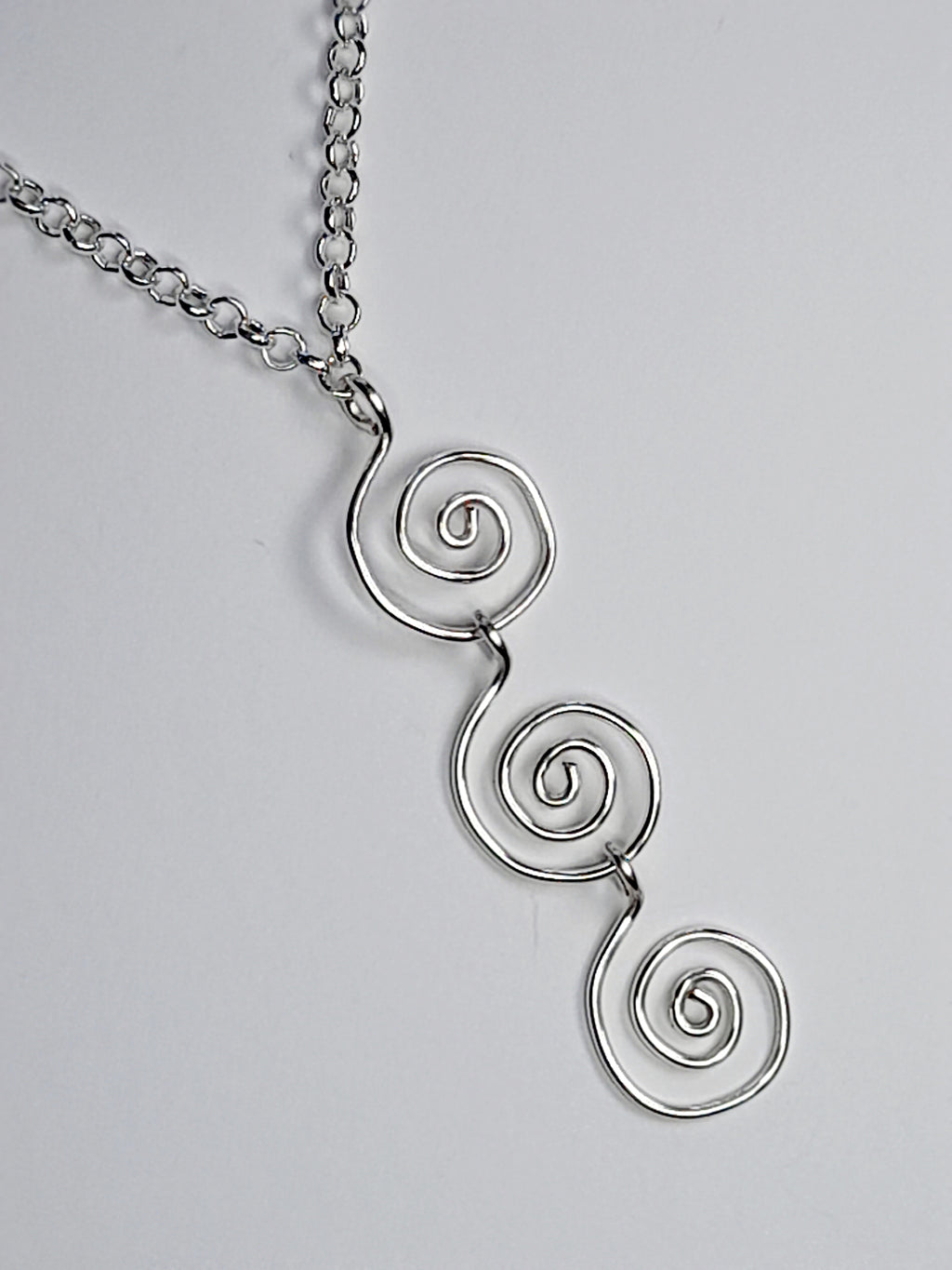 Handmade Silver Swirly Spiral Long Pendant Necklace, Lightweight Geometric Design