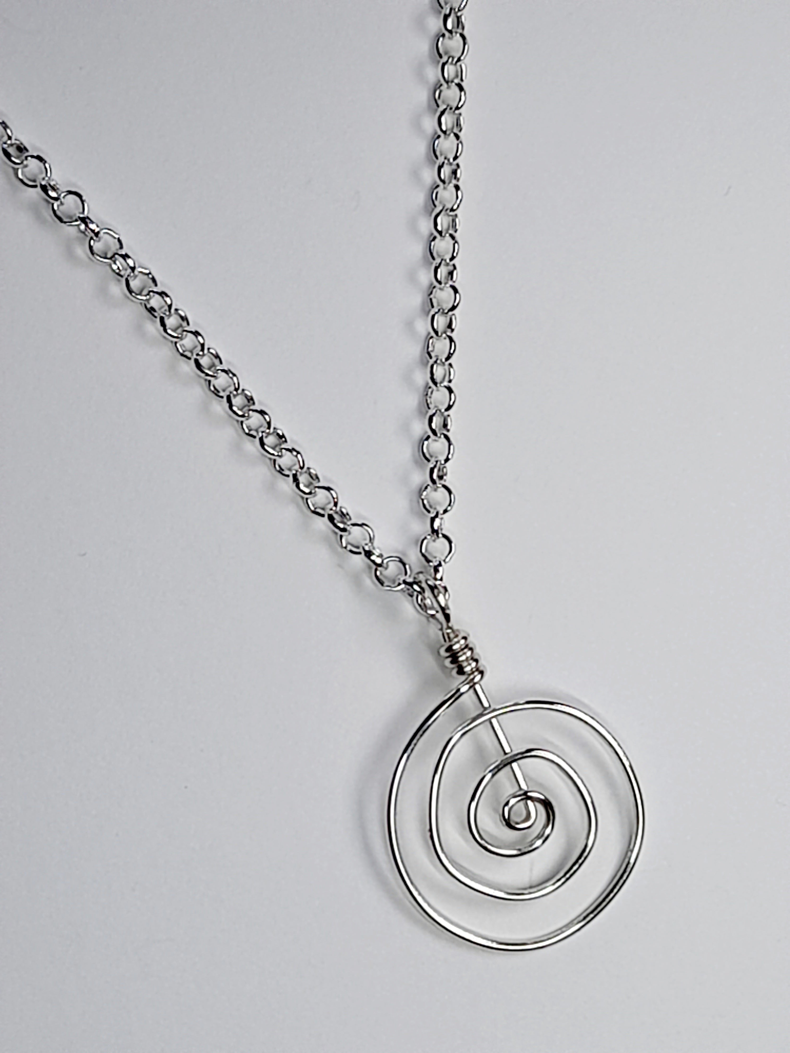 Handmade Silver Spiral Pendant Necklace, Lightweight Statement Design
