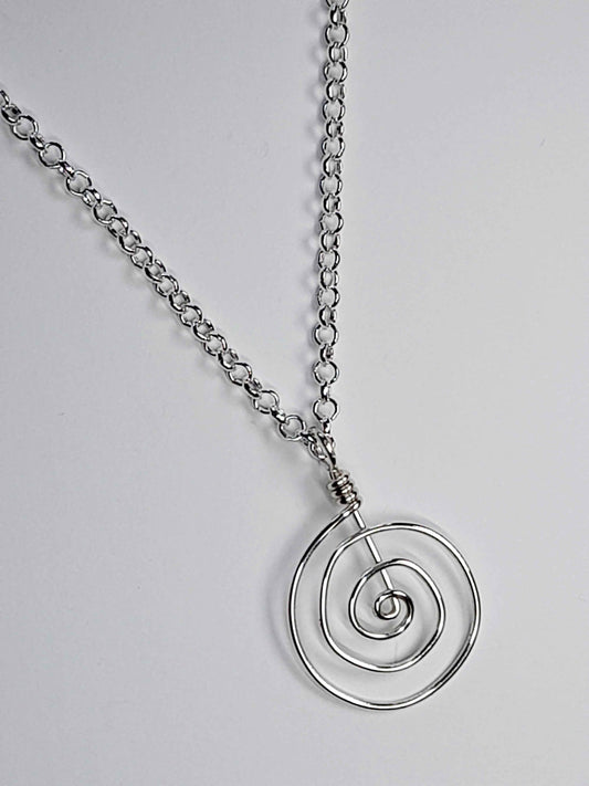 Handmade Silver Spiral Pendant Necklace, Lightweight Statement Design