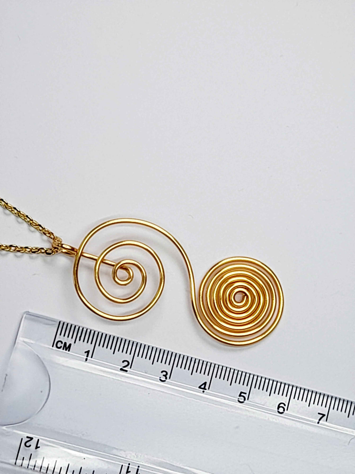 Handmade Gold Swirly Spiral Long Pendant Necklace, Lightweight Silver‑Plated Chain