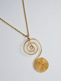 Handmade Gold Swirly Spiral Long Pendant Necklace, Lightweight Silver‑Plated Chain