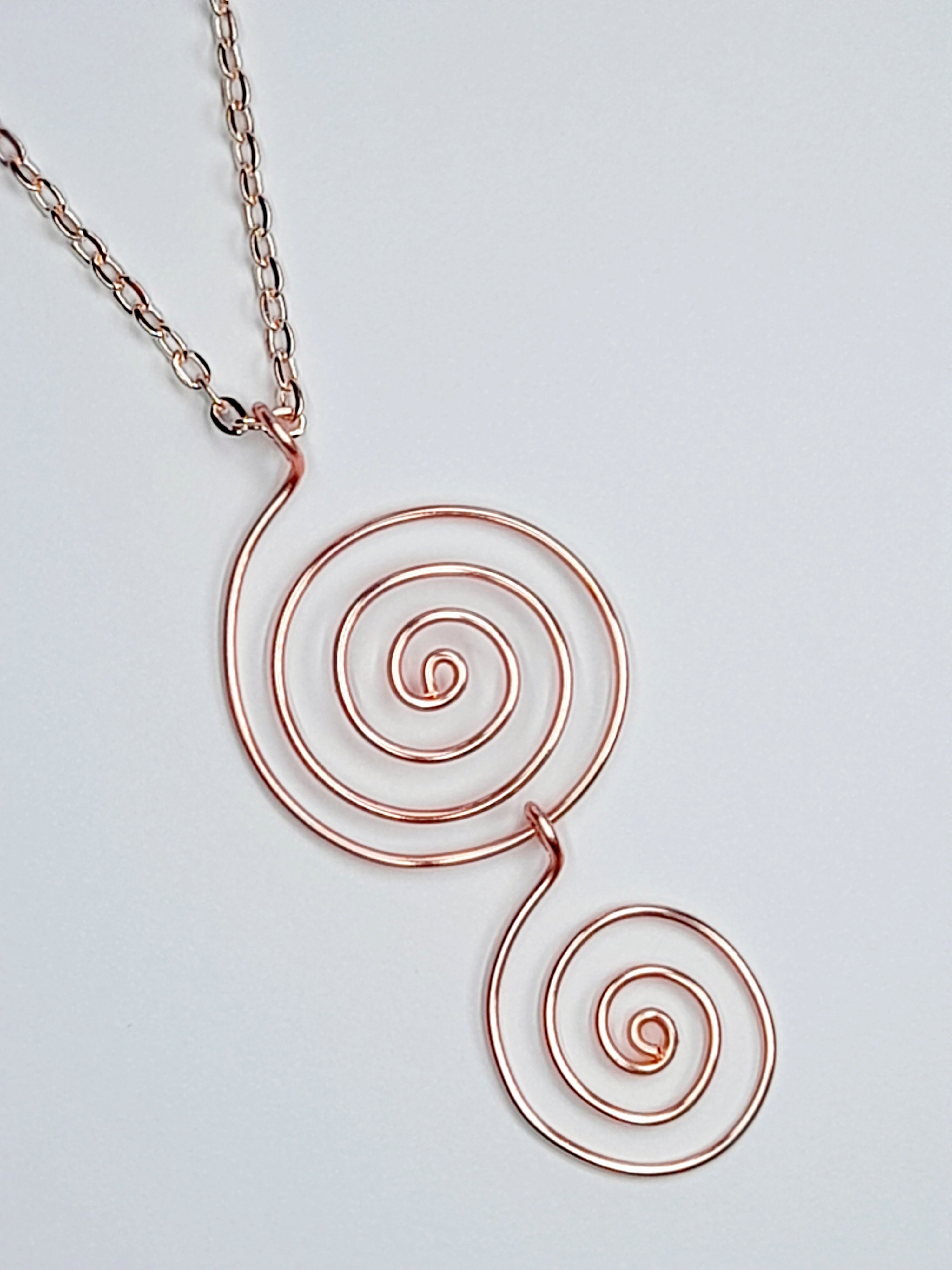 Handmade Rose Gold Spiral Pendant Necklace, Lightweight Statement Design