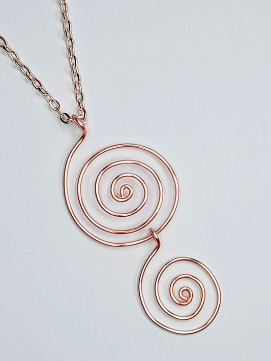Handmade Rose Gold Spiral Pendant Necklace, Lightweight Statement Design