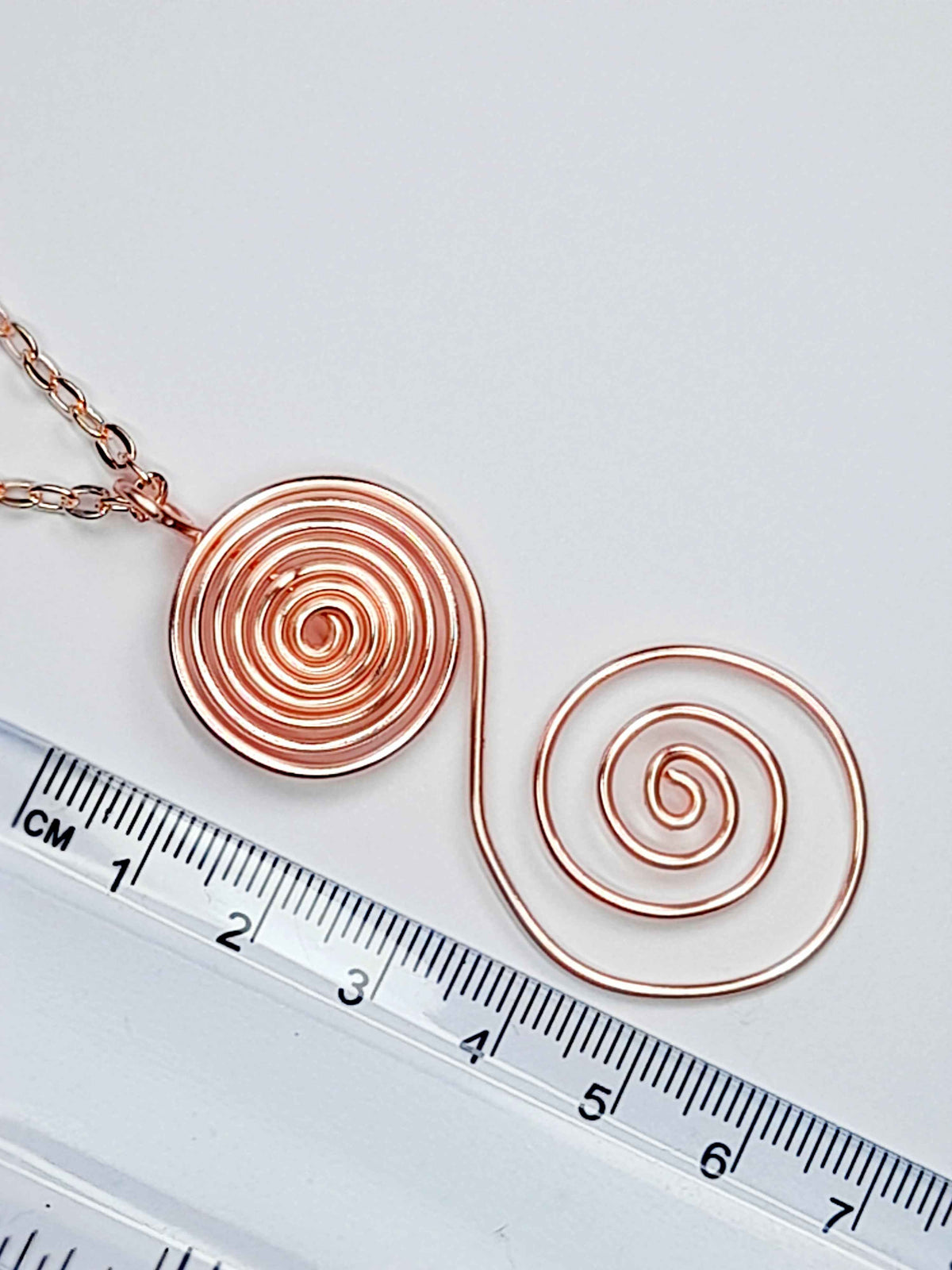 Handmade Rose Gold Swirly Spiral Long Pendant Necklace, Lightweight Statement Design