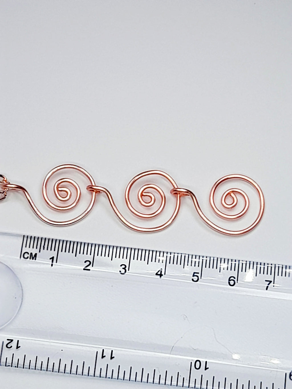 Handmade Rose Gold Swirly Spiral Long Pendant Necklace, Lightweight Geometric Design