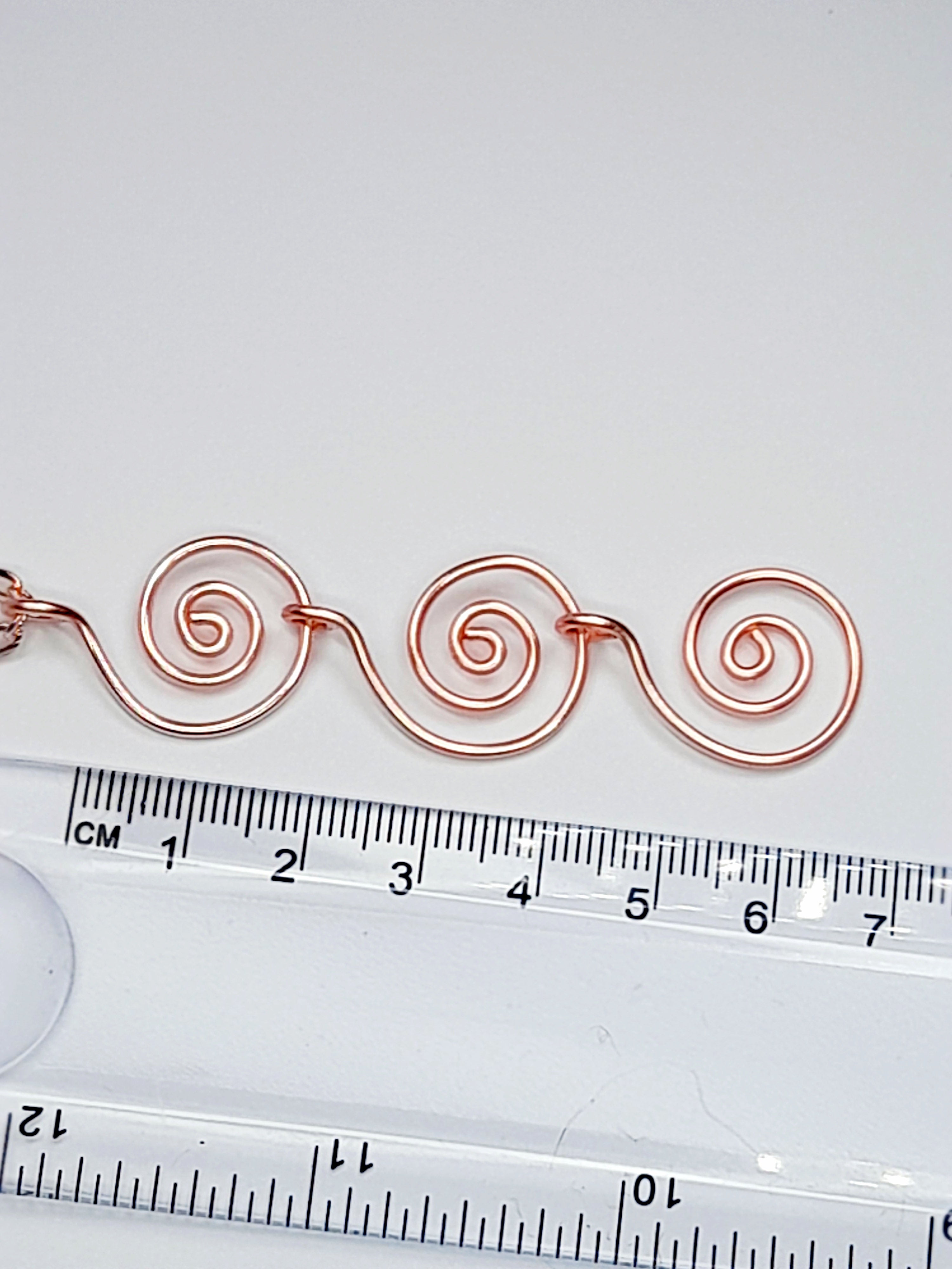 Handmade Rose Gold Swirly Spiral Long Pendant Necklace, Lightweight Geometric Design