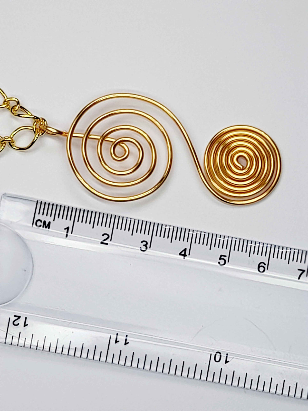 Handmade Gold Swirly Spiral Long Pendant Necklace, Lightweight Statement Design