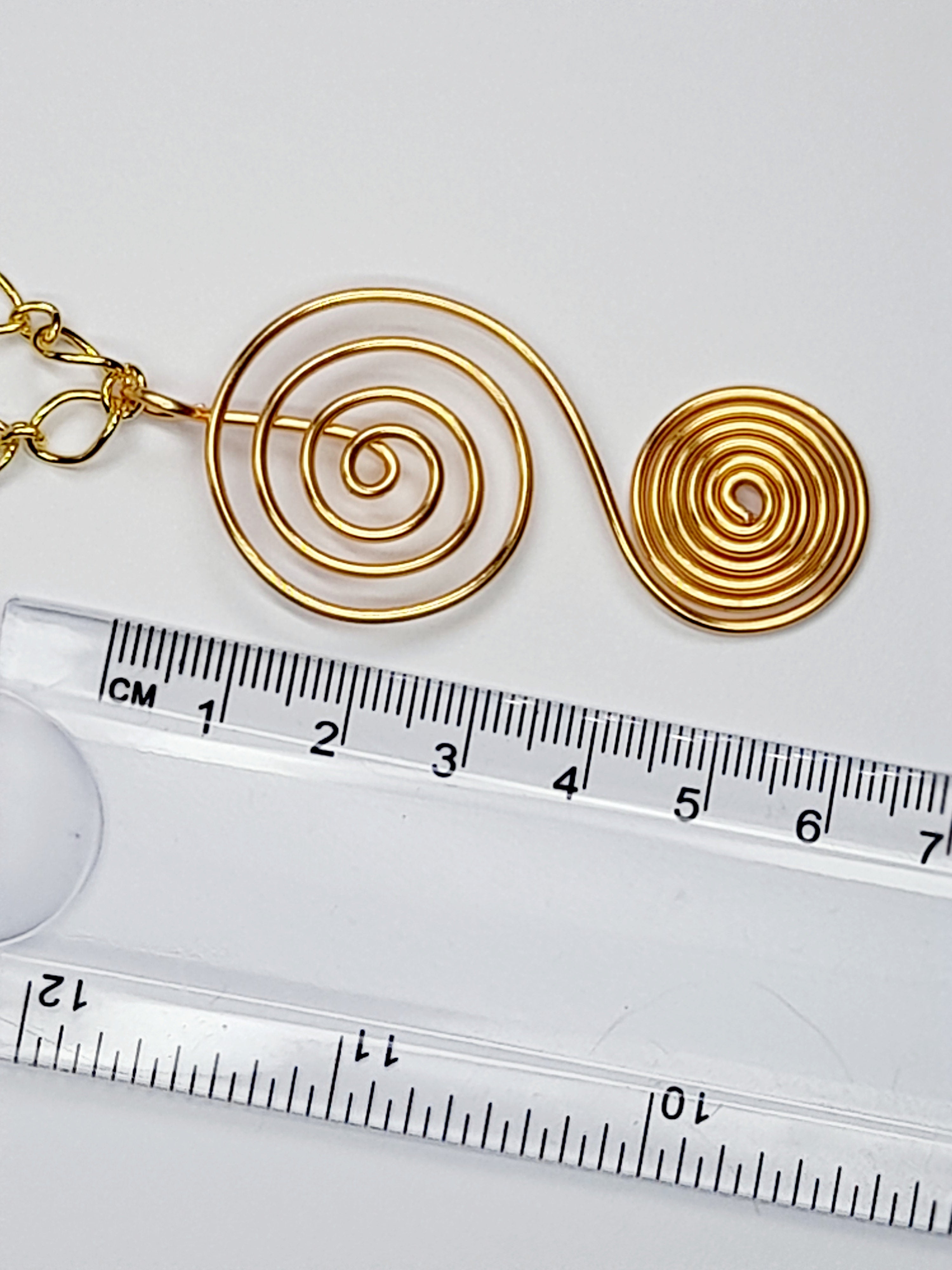 Handmade Gold Swirly Spiral Long Pendant Necklace, Lightweight Statement Design