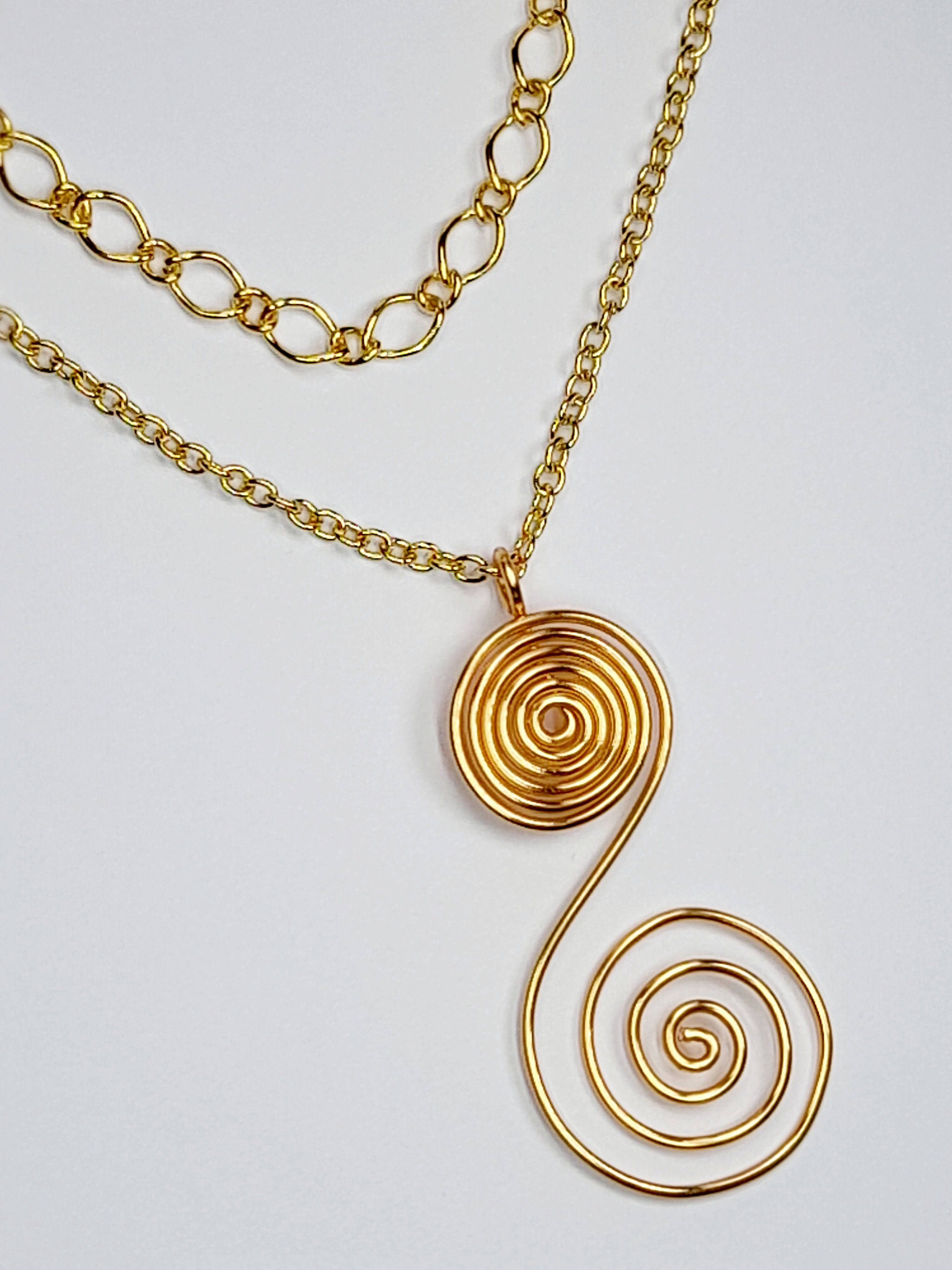 Handmade Gold Swirly Spiral Layered Necklace