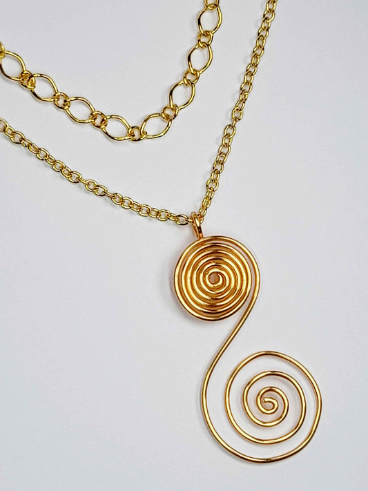 Handmade Gold Swirly Spiral Layered Necklace