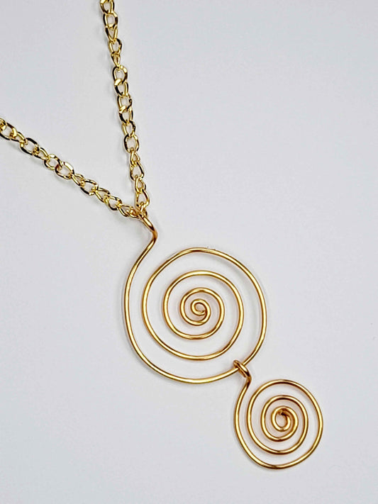 Handmade Gold Spiral Pendant Necklace, Lightweight Statement Design