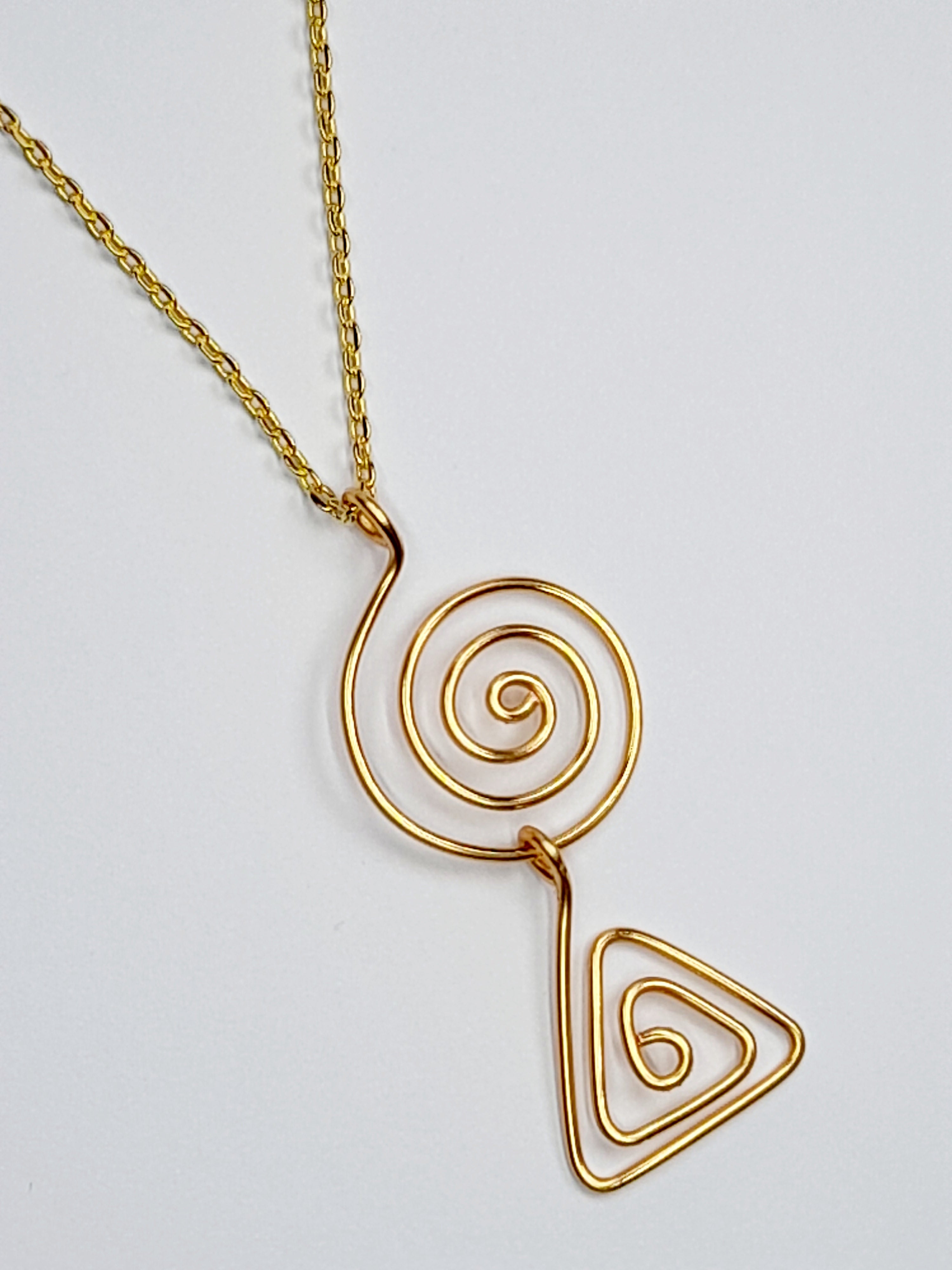 Handmade Gold Swirl Spiral Pendant Necklace, Lightweight Gold‑Plated Chain