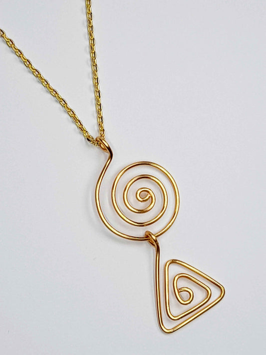 Handmade Gold Swirl Spiral Pendant Necklace, Lightweight Gold‑Plated Chain