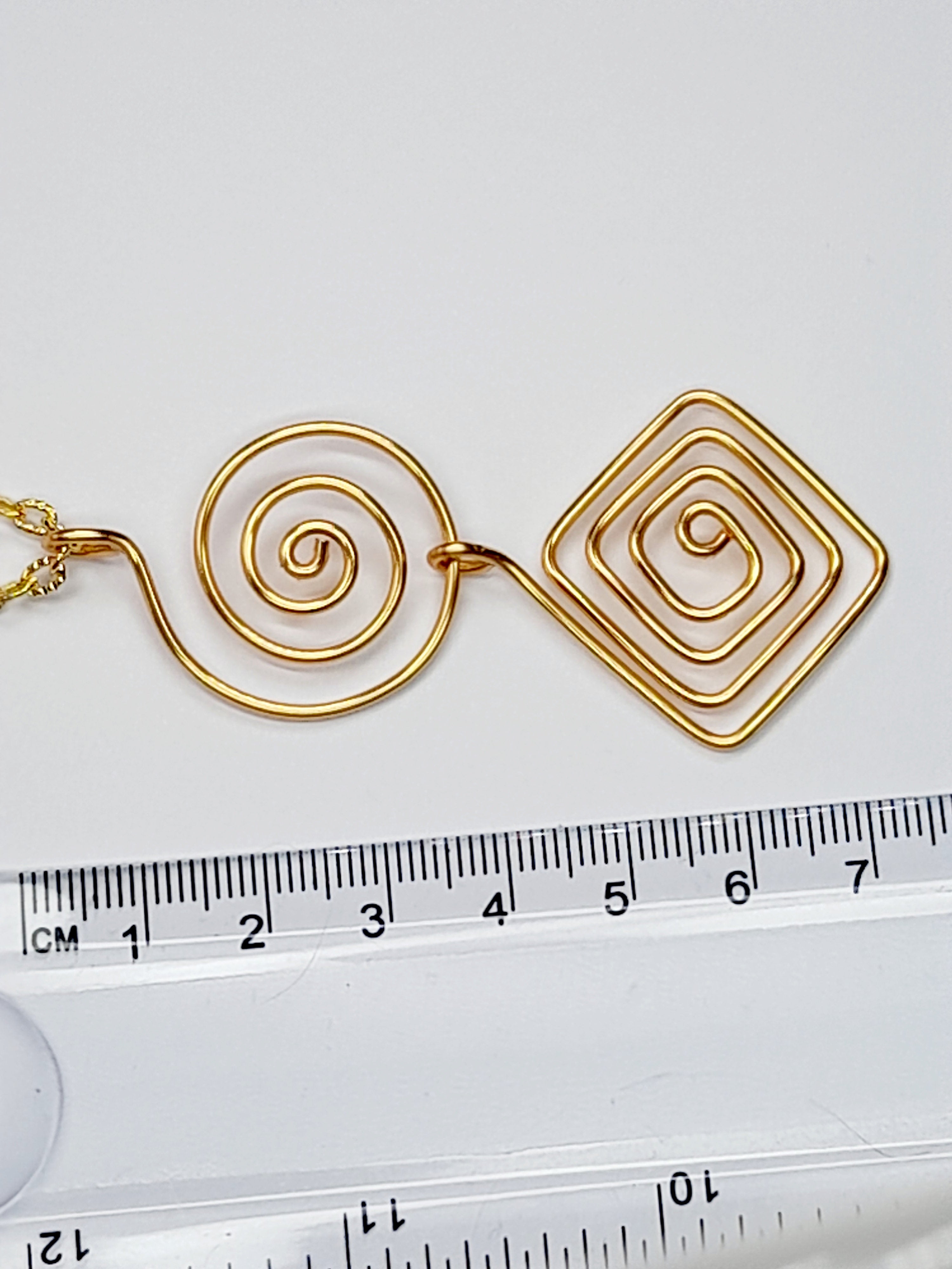 Handmade Gold Spiral Geometric Pendant Necklace, Lightweight Statement Design
