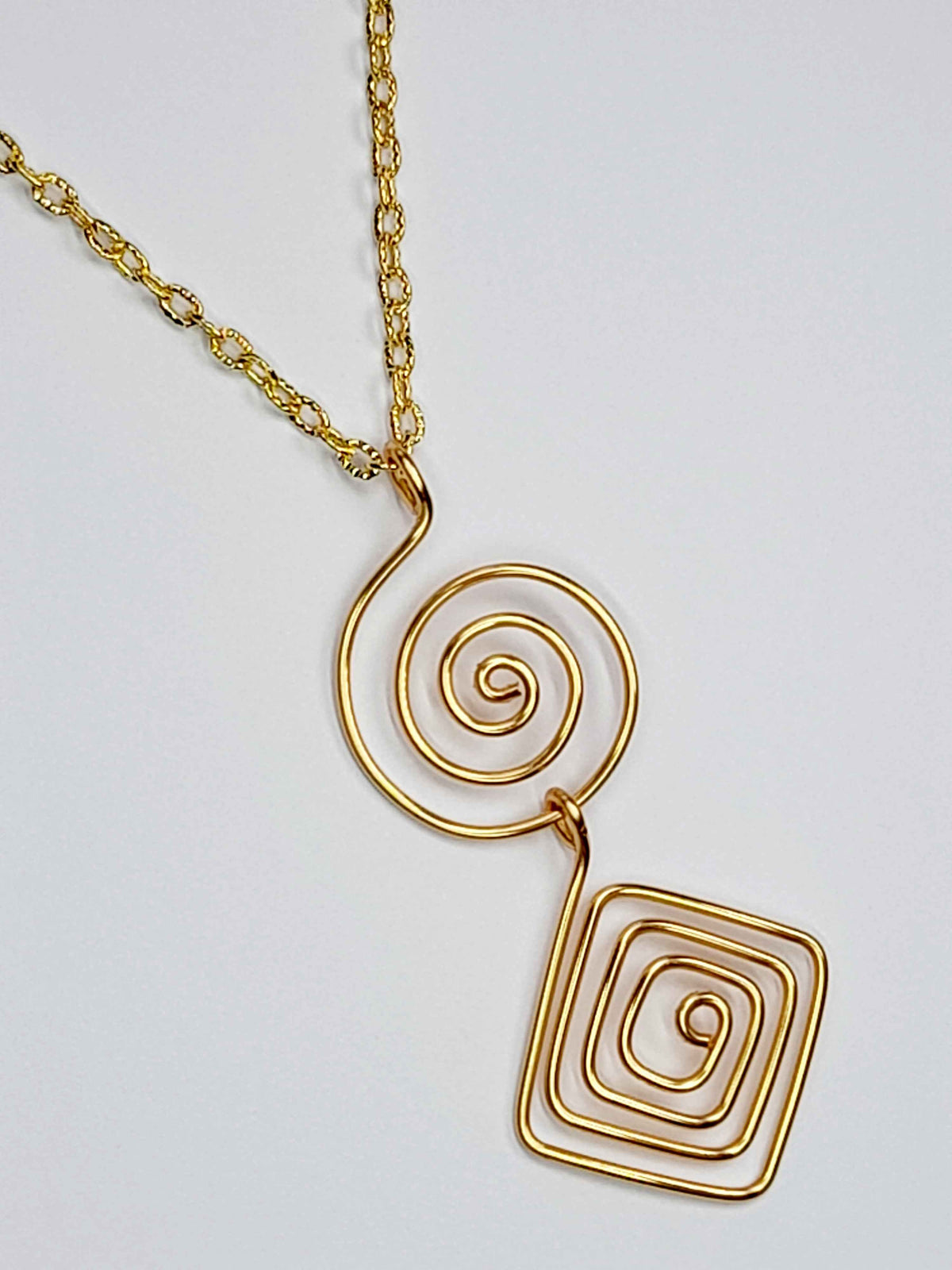 Handmade Gold Spiral Geometric Pendant Necklace, Lightweight Statement Design