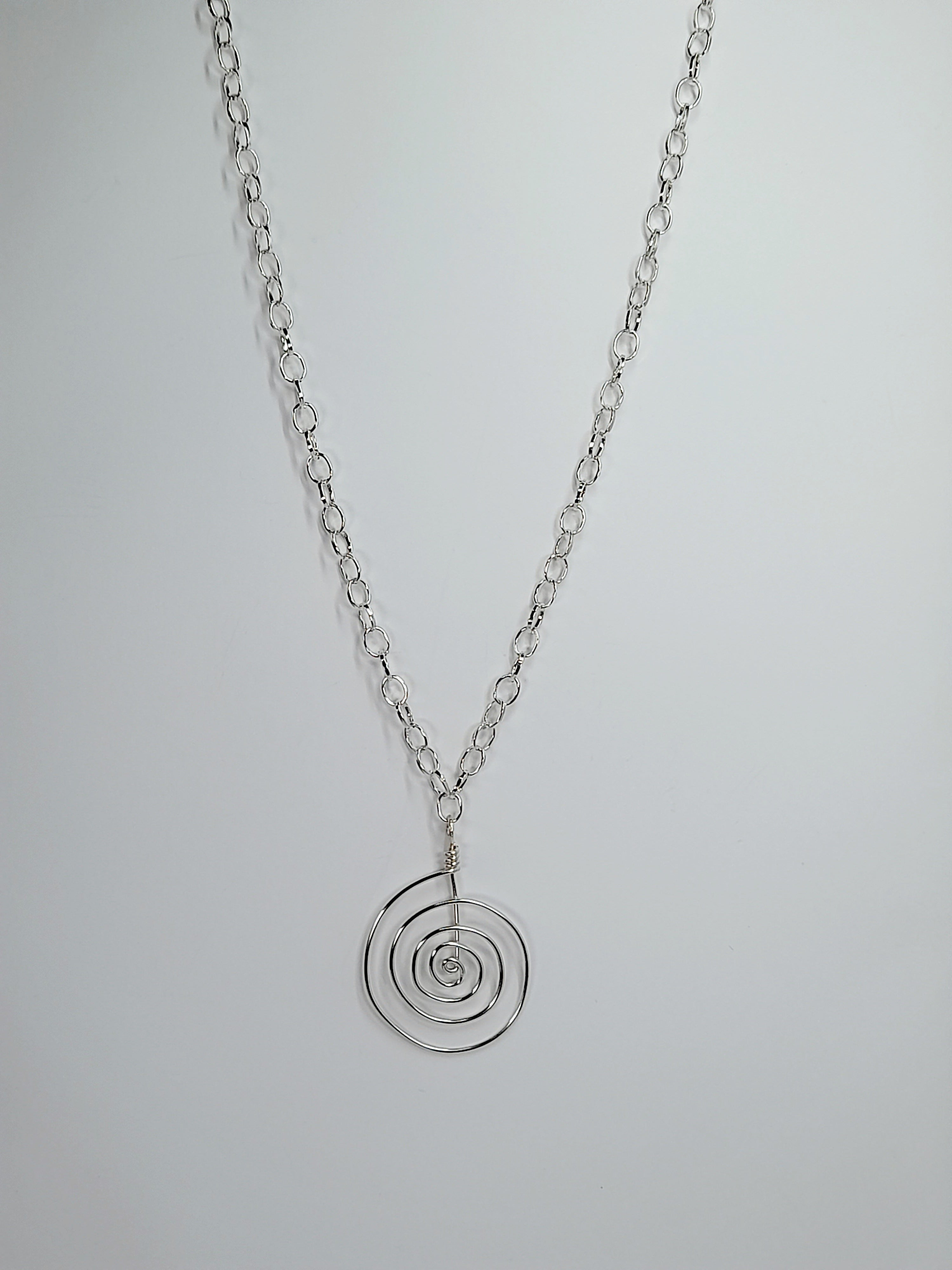 Handmade Silver Swirly Spiral Pendant Necklace, Lightweight Statement Design