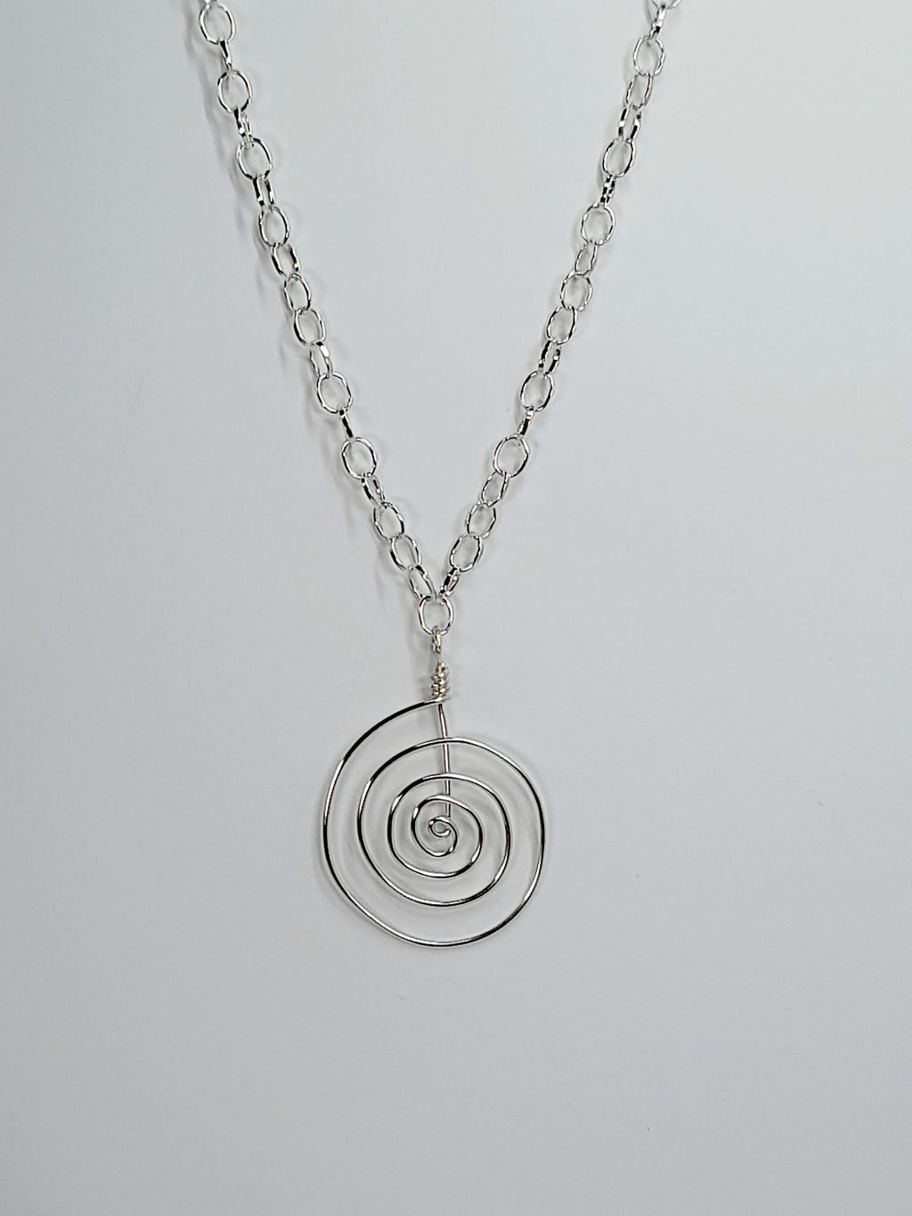 Handmade Silver Swirly Spiral Pendant Necklace, Lightweight Statement Design