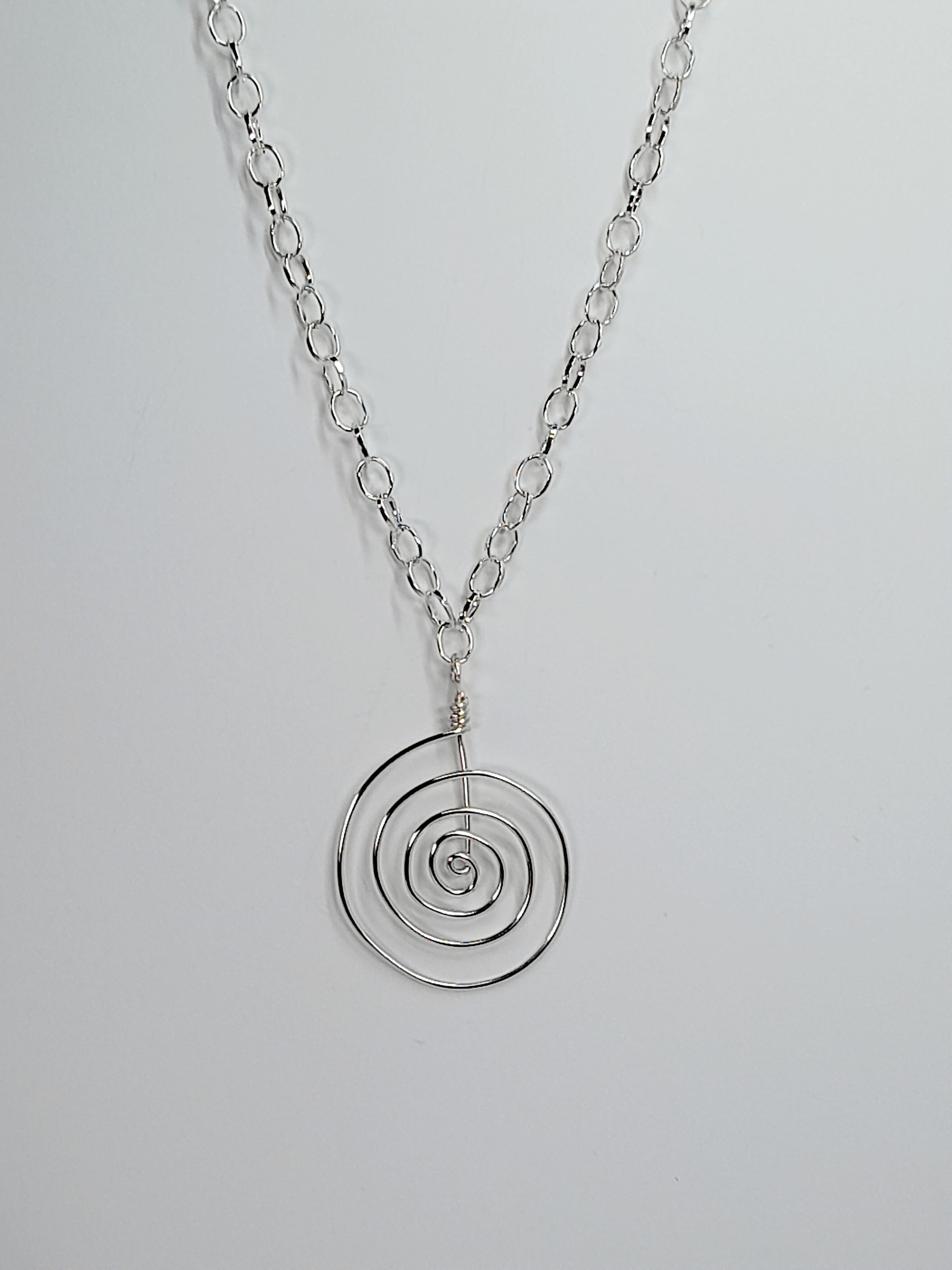 Handmade Silver Swirly Spiral Pendant Necklace, Lightweight Statement Design