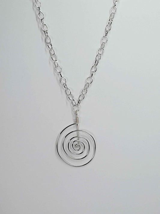 Handmade Silver Swirly Spiral Pendant Necklace, Lightweight Statement Design