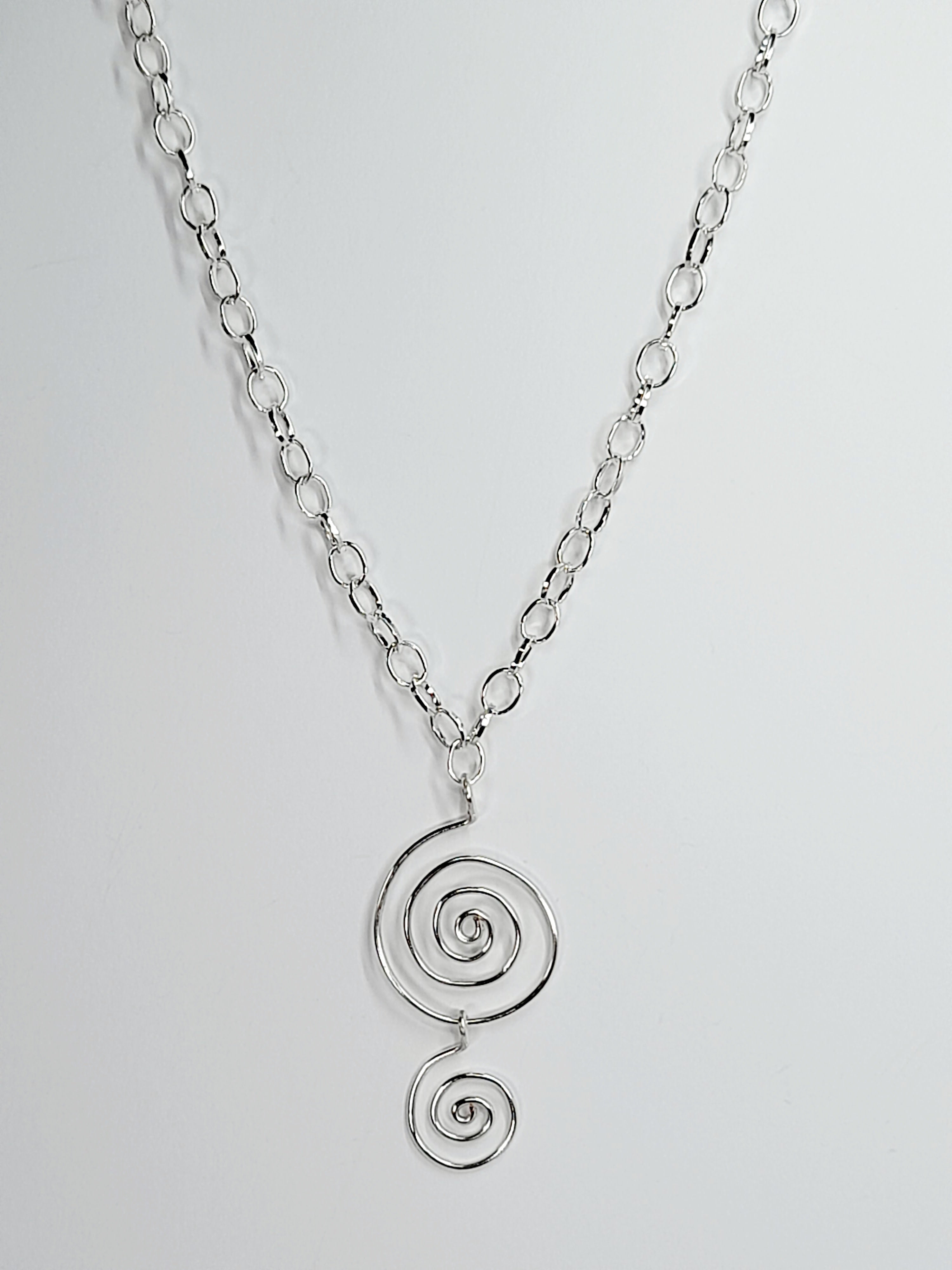 Handmade Silver Spiral Pendant Necklace, Lightweight Statement Design