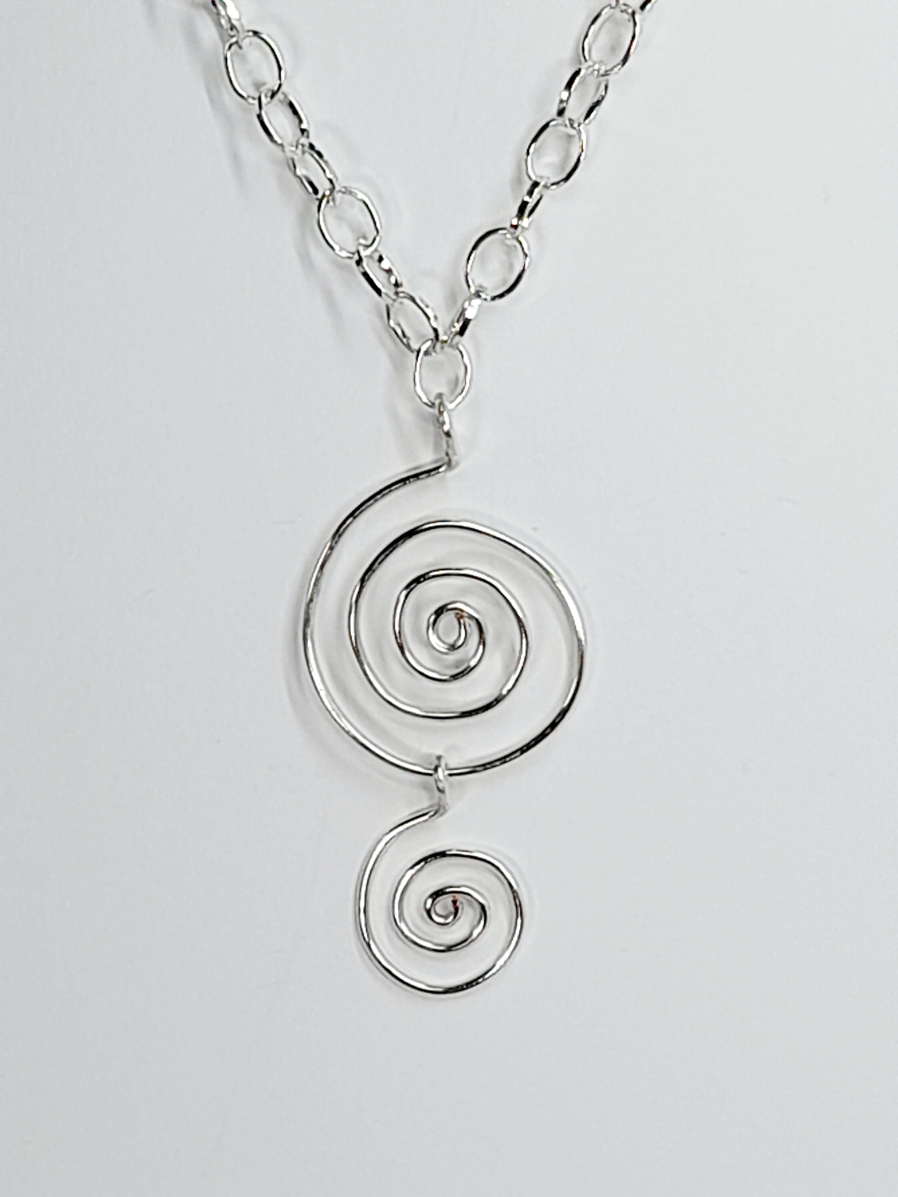 Handmade Silver Spiral Pendant Necklace, Lightweight Statement Design
