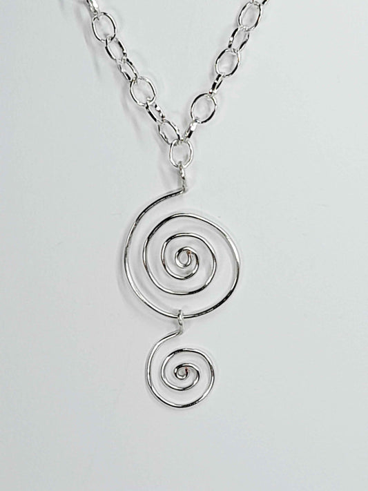 Handmade Silver Spiral Pendant Necklace, Lightweight Statement Design