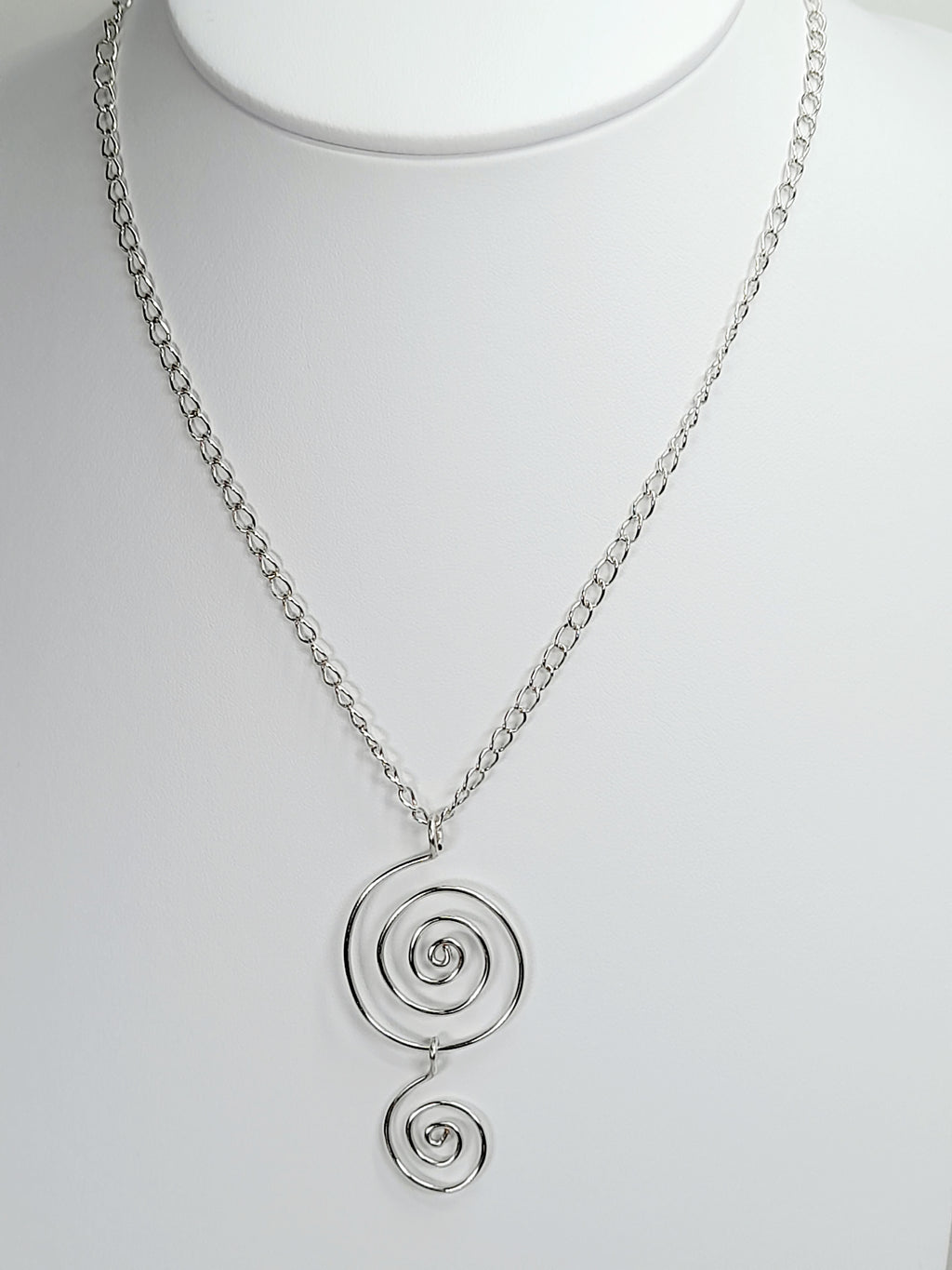 Handmade Silver Spiral Pendant Necklace, Lightweight Silver‑Plated Chain