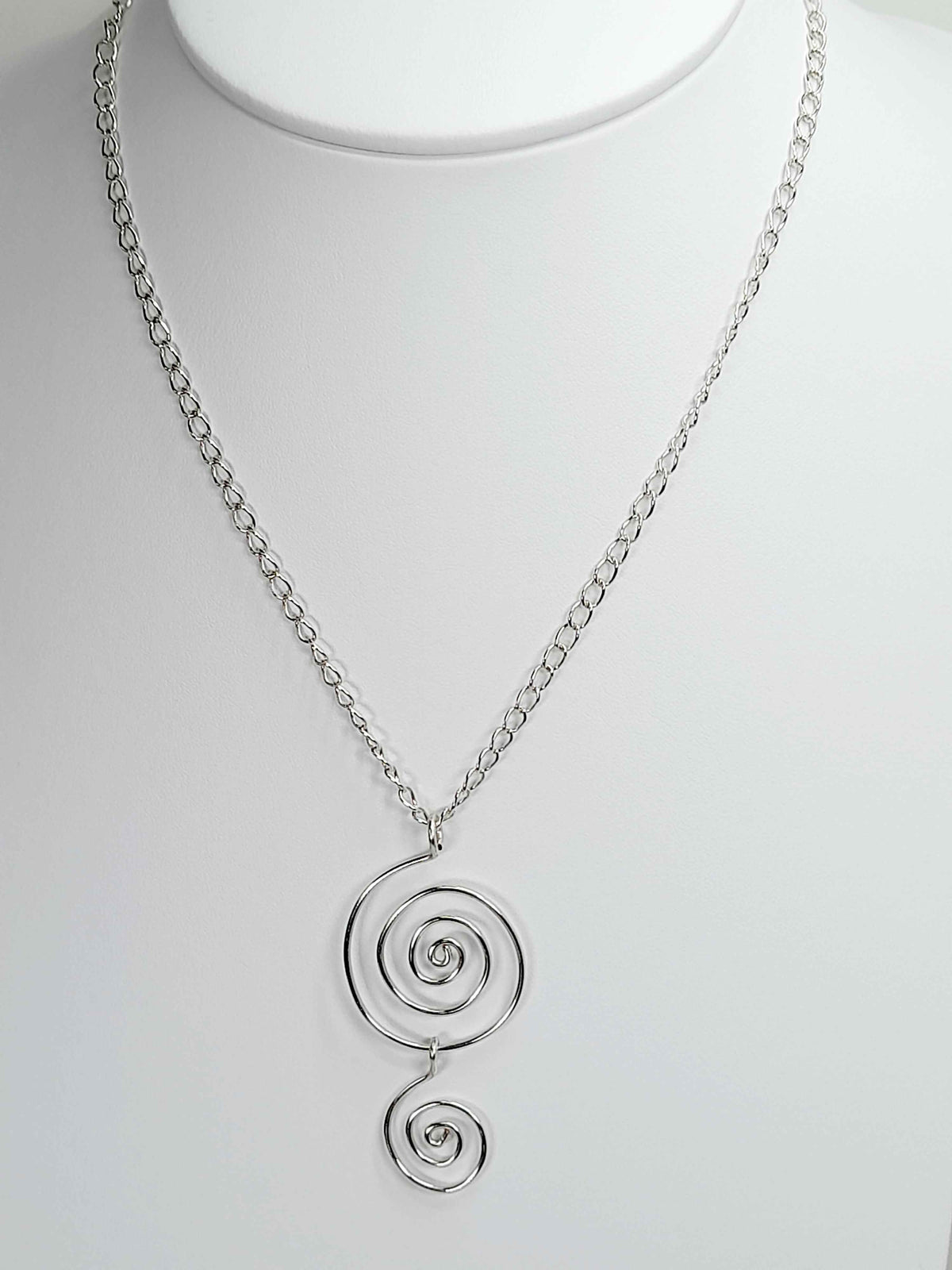 Handmade Silver Spiral Pendant Necklace, Lightweight Silver‑Plated Chain