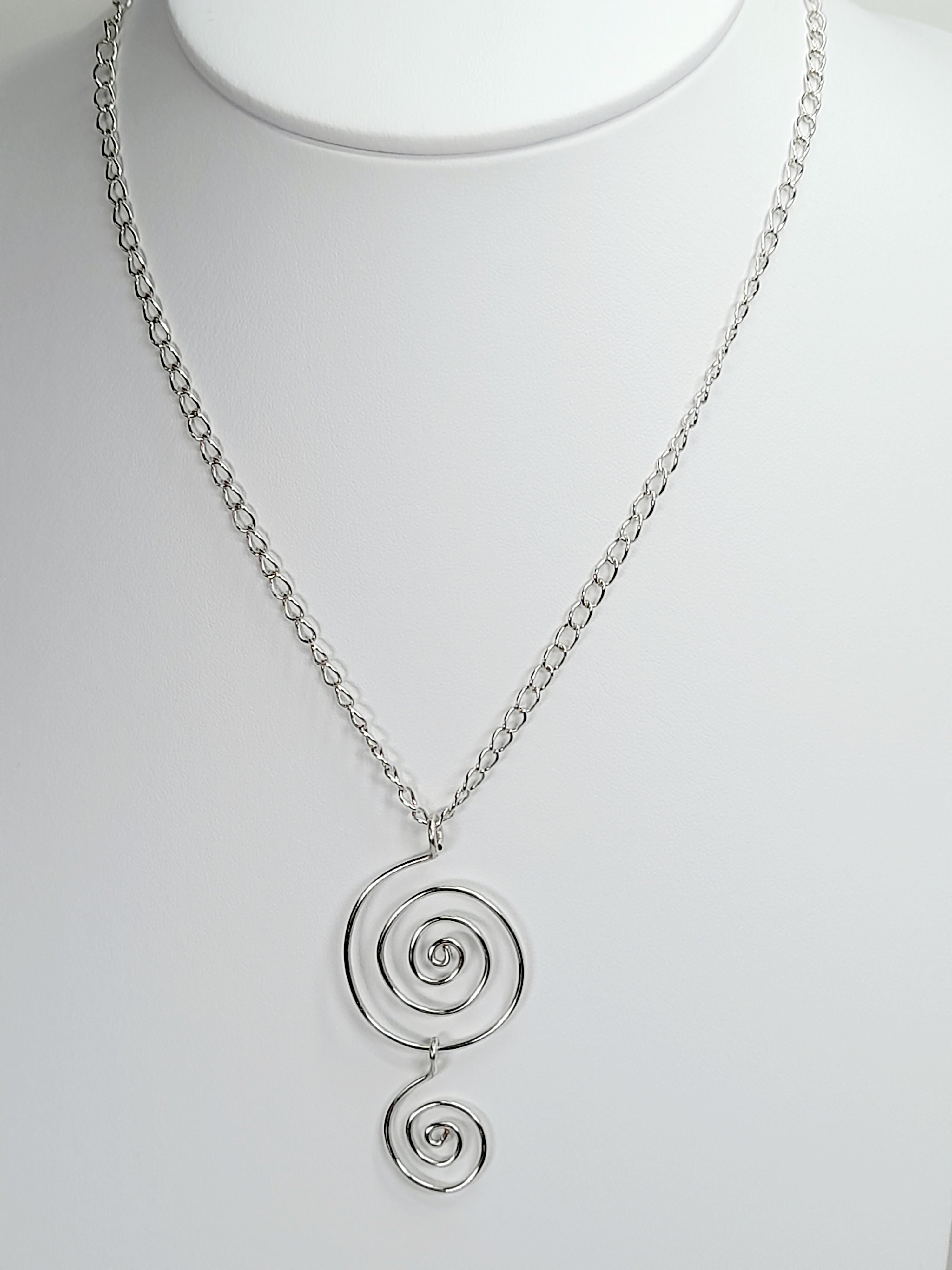 Handmade Silver Spiral Pendant Necklace, Lightweight Silver‑Plated Chain
