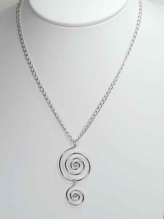 Handmade Silver Spiral Pendant Necklace, Lightweight Silver‑Plated Chain