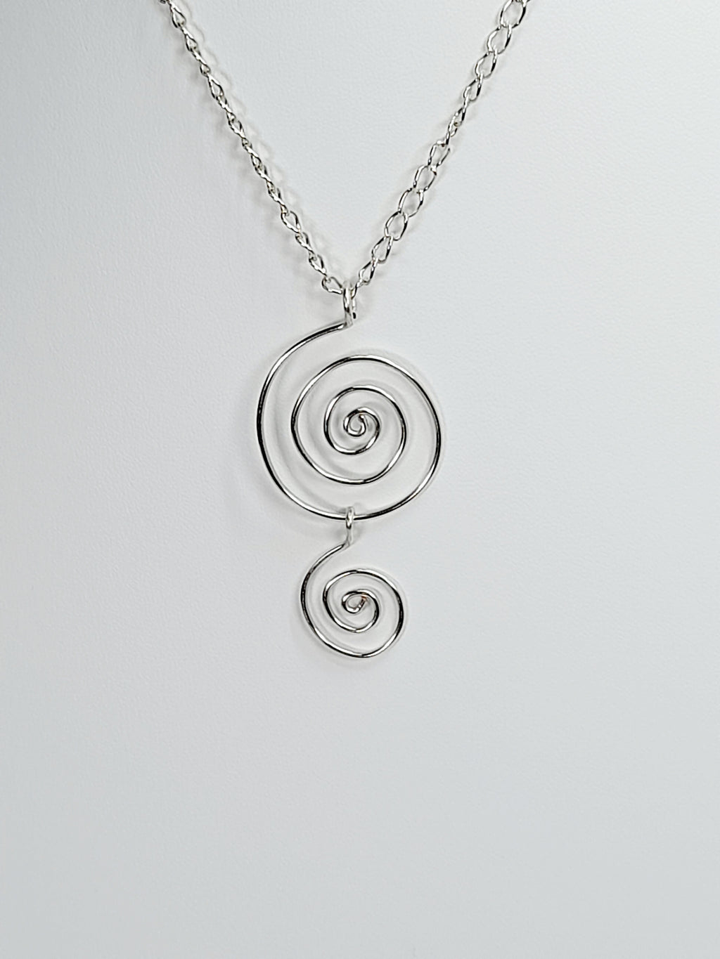 Handmade Silver Spiral Pendant Necklace, Lightweight Silver‑Plated Chain